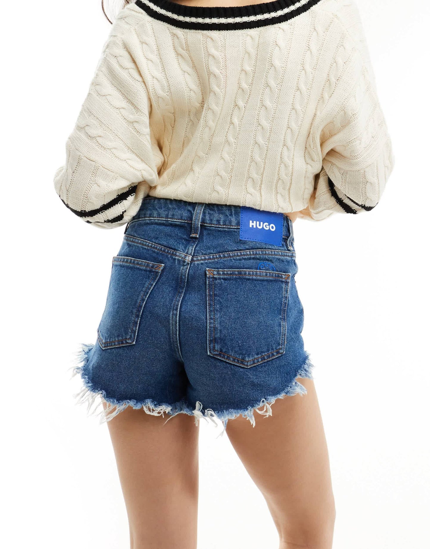 HUGO BLUE denim shorts in mid blue
