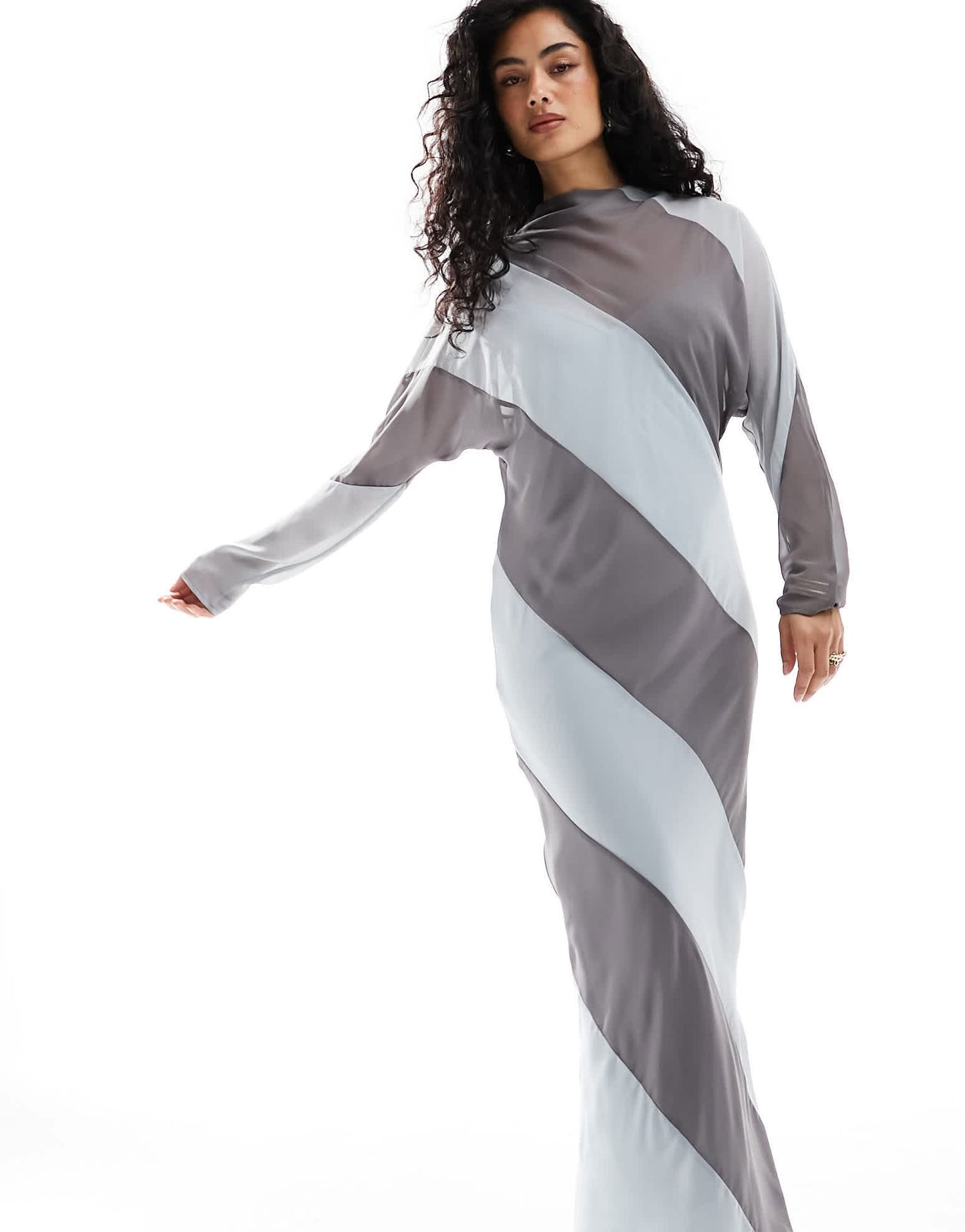 ASOS DESIGN high neck stripe maxi dress in charcoal stripe
