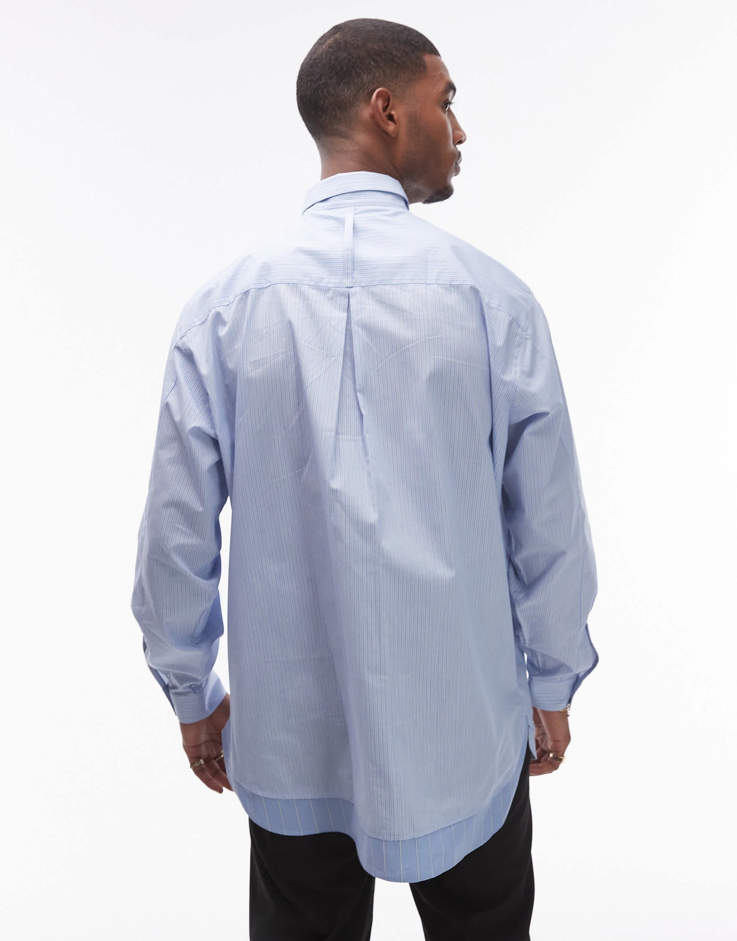 Topman long sleeve oversized spliced blue stripe shirt