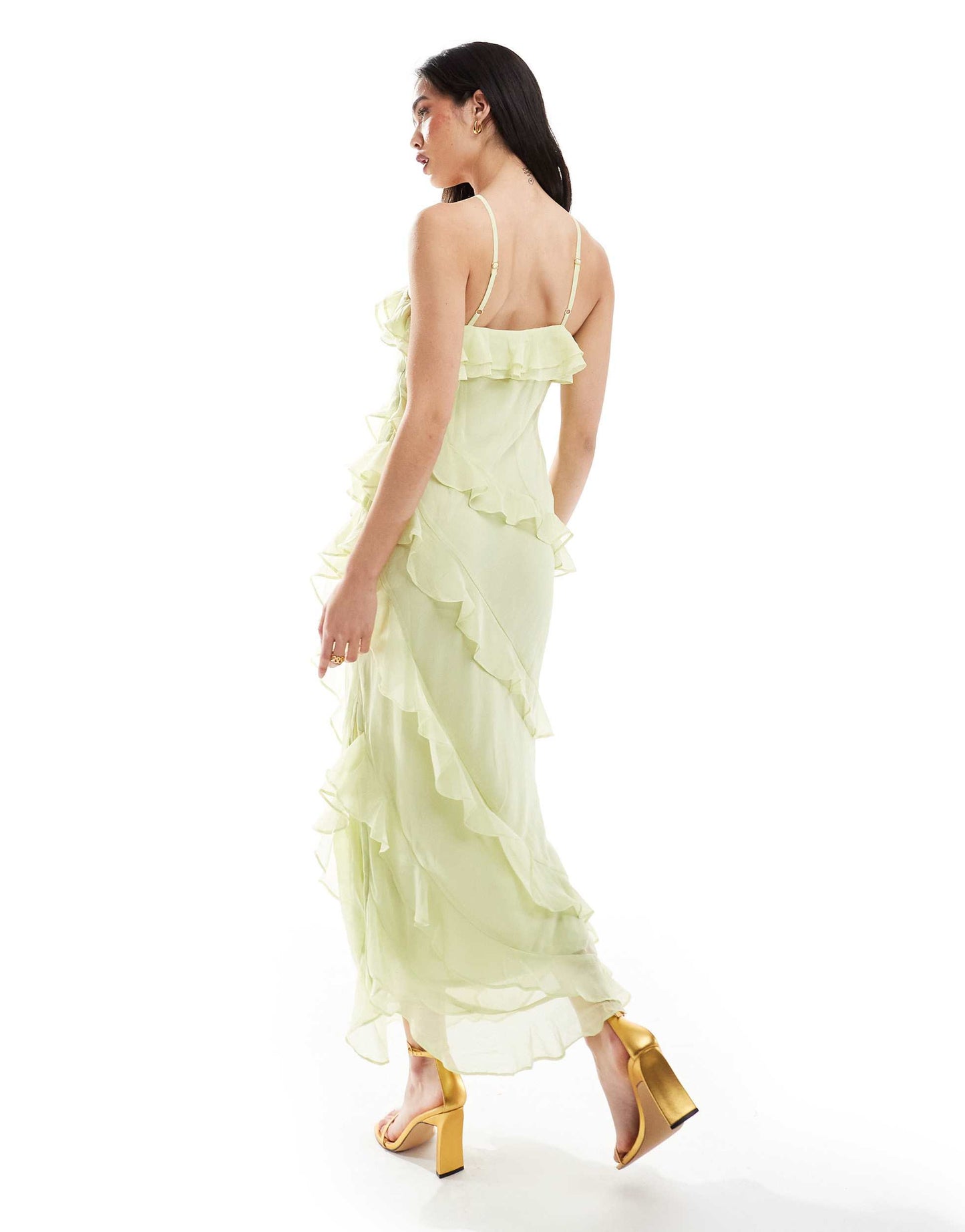 Pretty Lavish multiway cross over ruffle midaxi dress in pistachio
