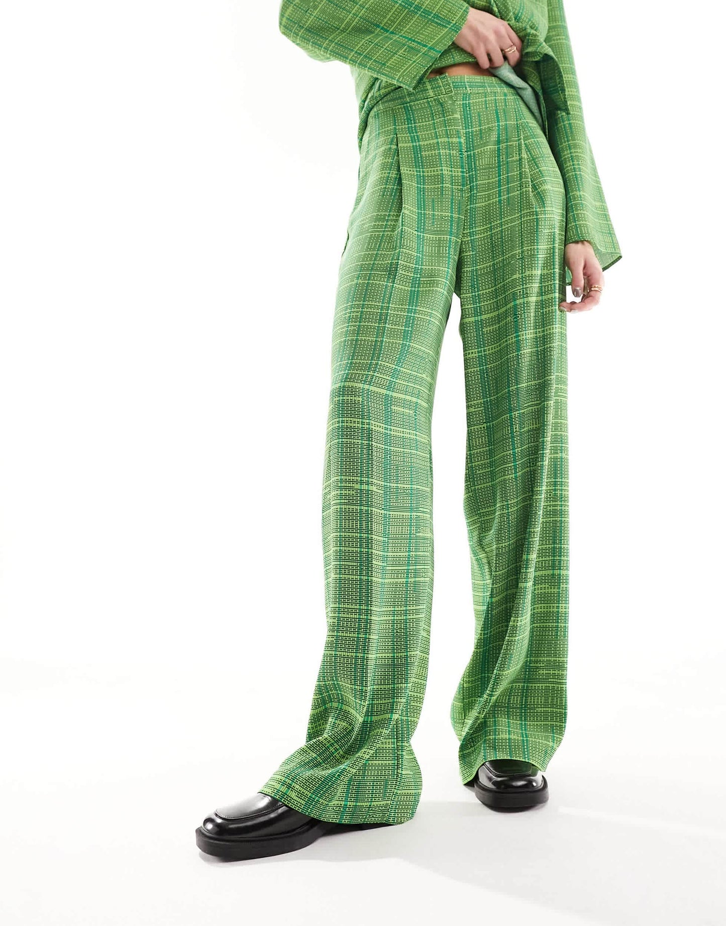 French Connection Carmen crepe trouser in green check co-ord