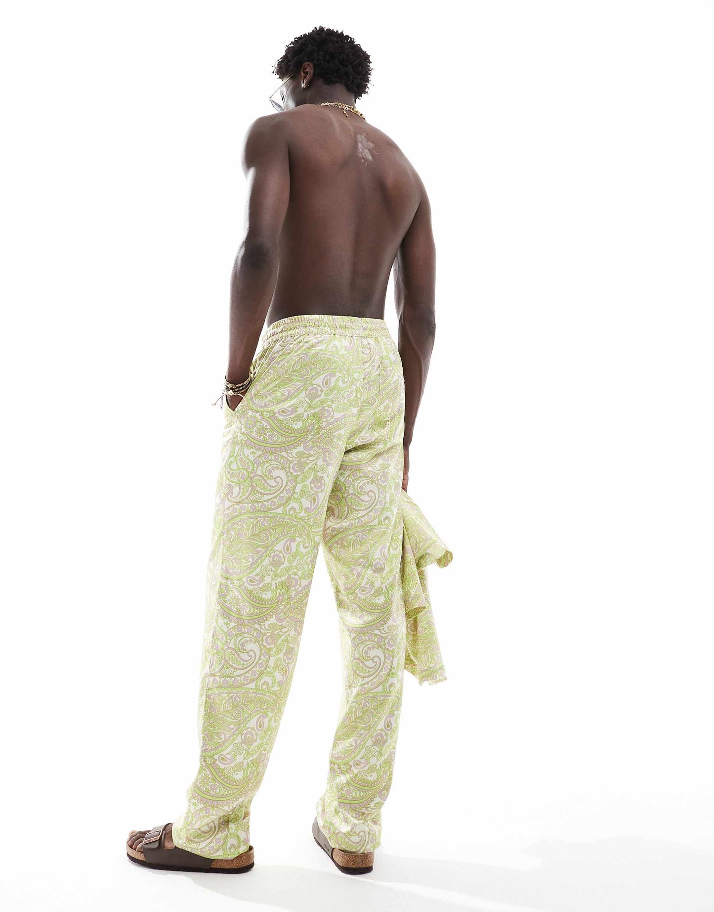ASOS DESIGN Co-ord satin paisley printed wide leg trouser with elasticated waist