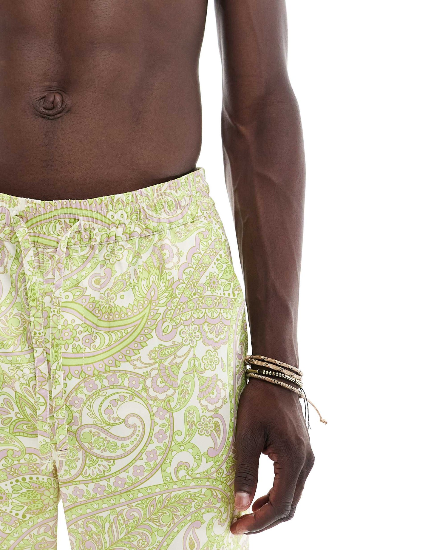 ASOS DESIGN Co-ord satin paisley printed wide leg trouser with elasticated waist