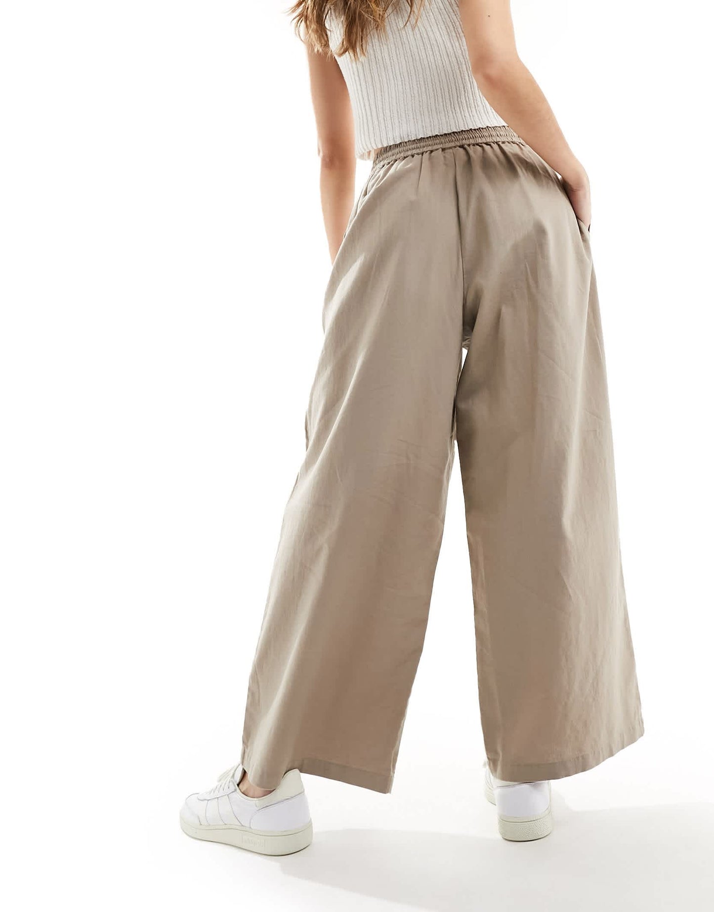 ASOS DESIGN pull on barrel leg trouser with linen in taupe