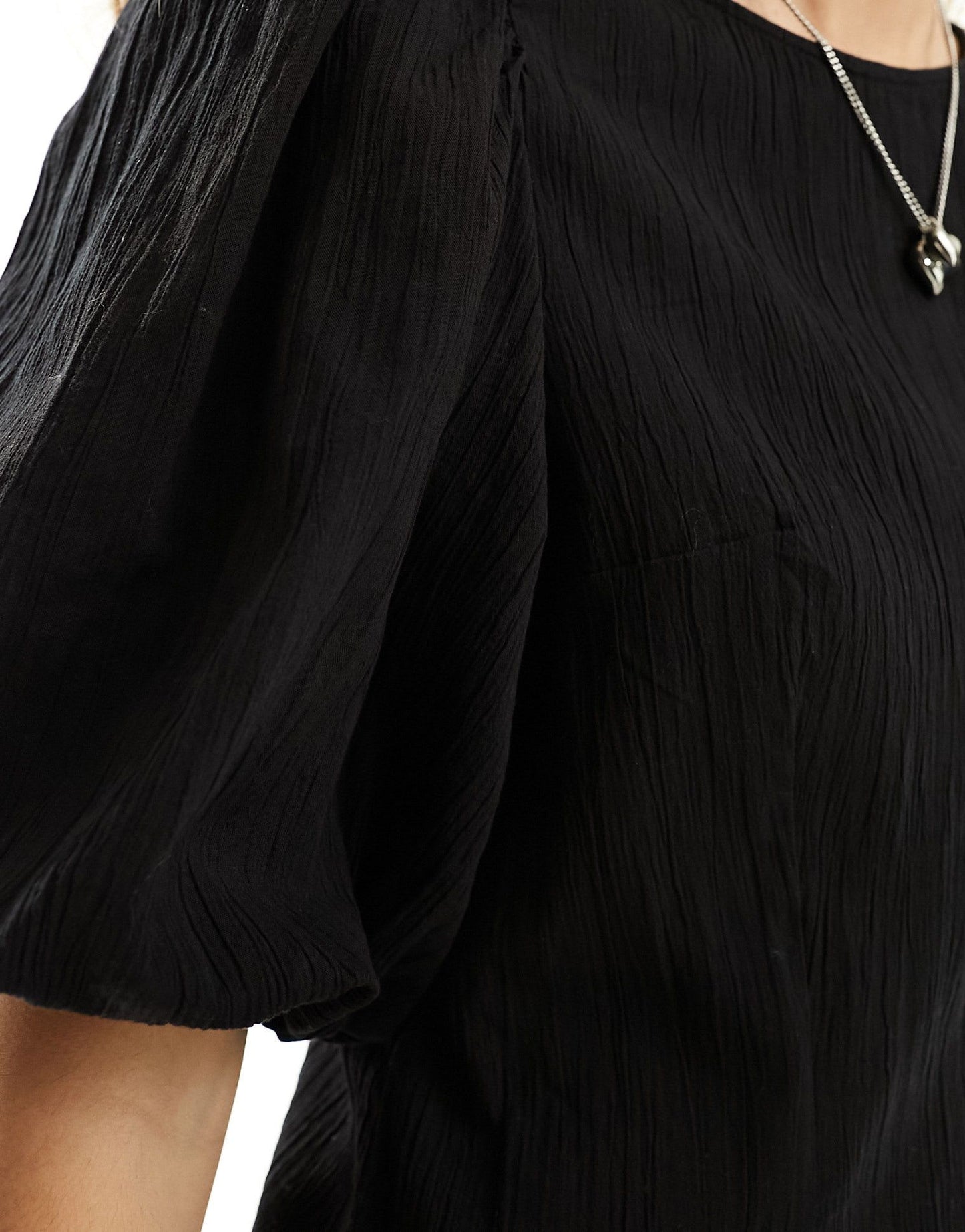 Monki short balloon sleeve mini dress with pleated volume bottom in black