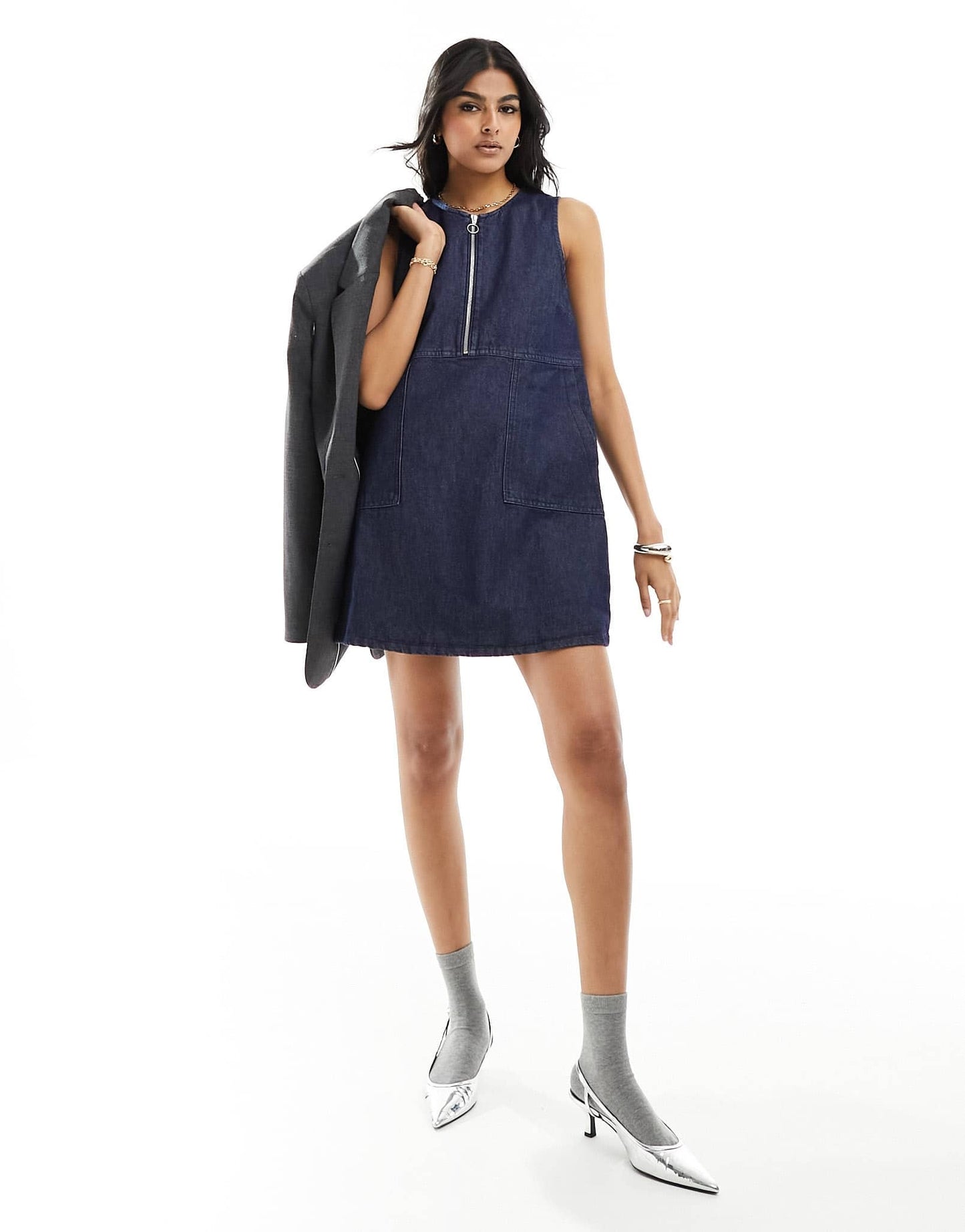 Nobody's Child Homerton denim mini pinny dress in blue