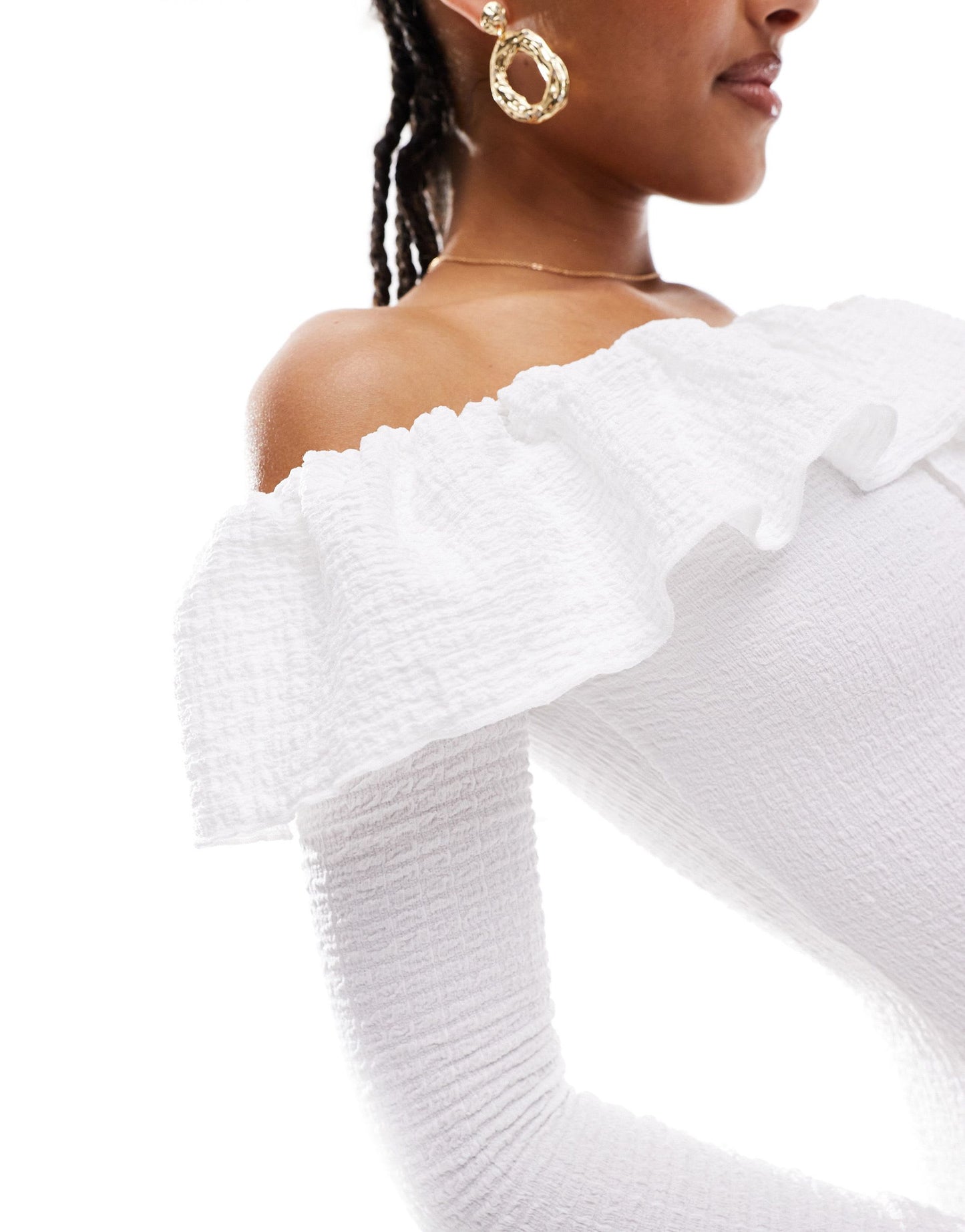 Pretty Lavish bardot ruffle midaxi dress in cream