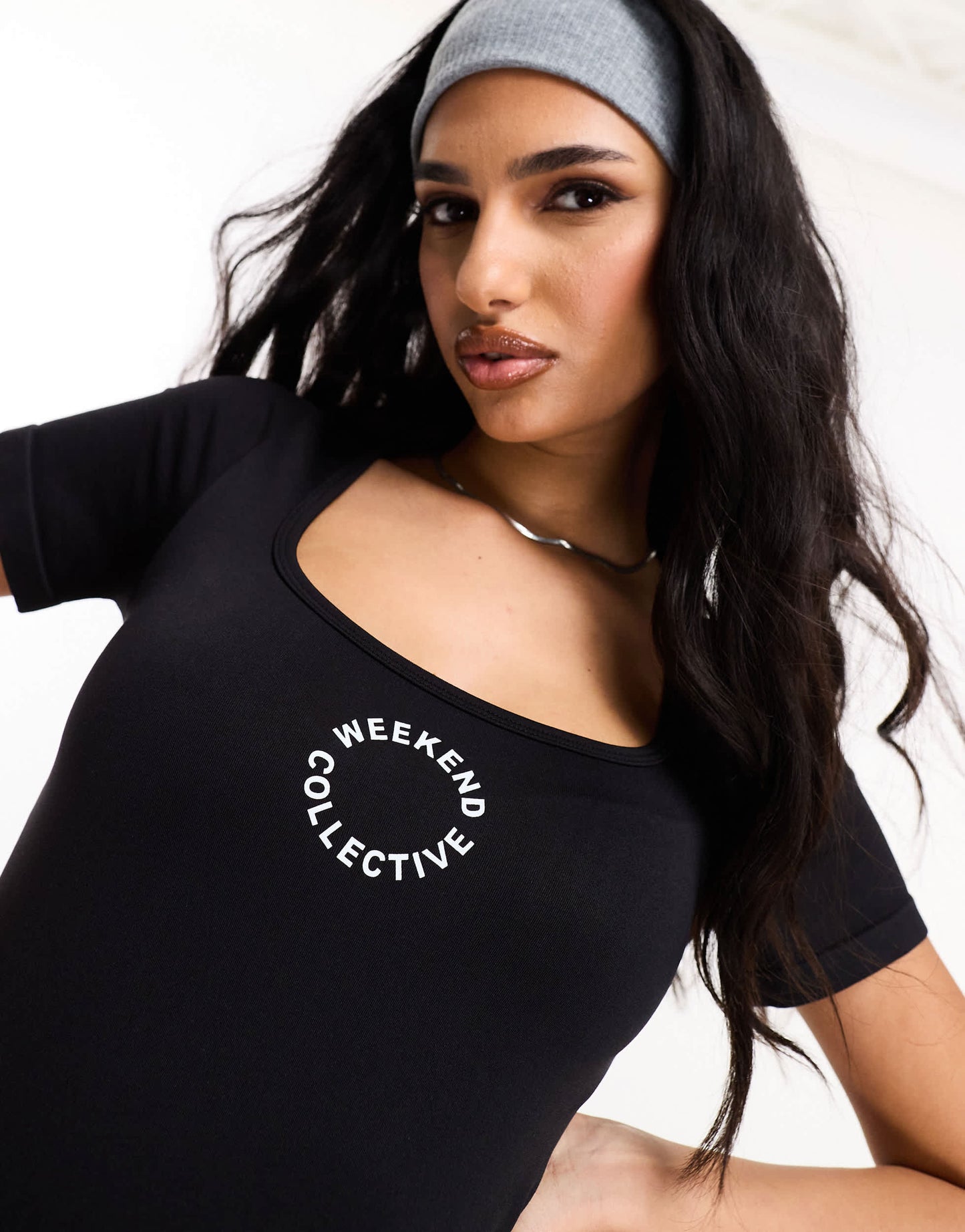 ASOS Weekend Collective seamless romper with logo in black