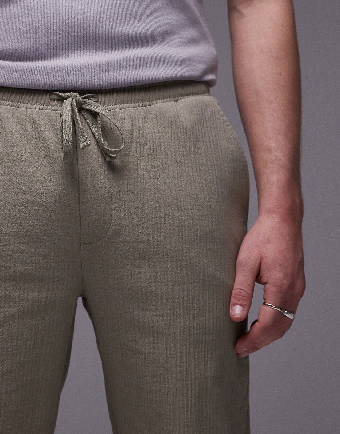 Topman straight leg textured trousers in khaki