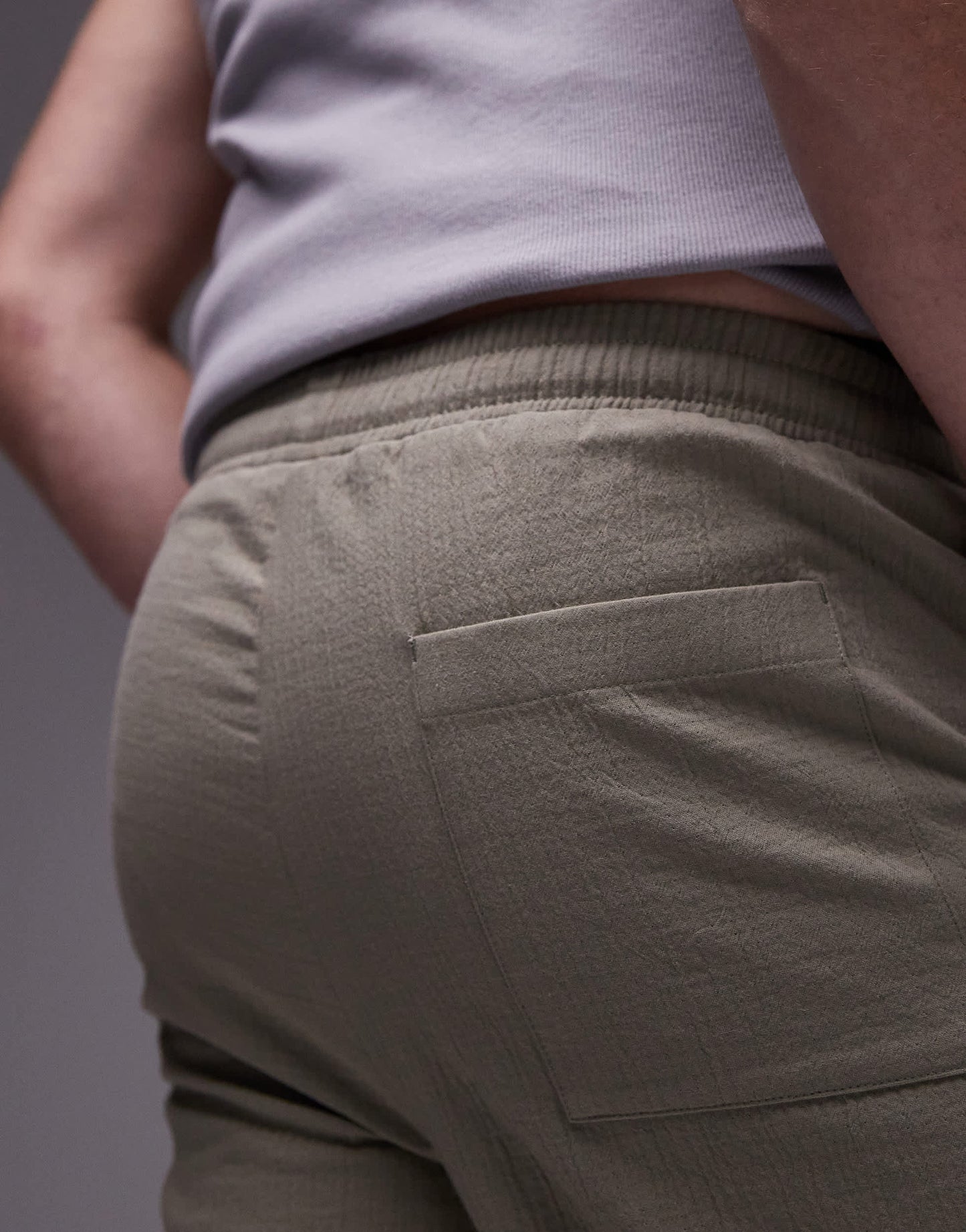 Topman straight leg textured trousers in khaki