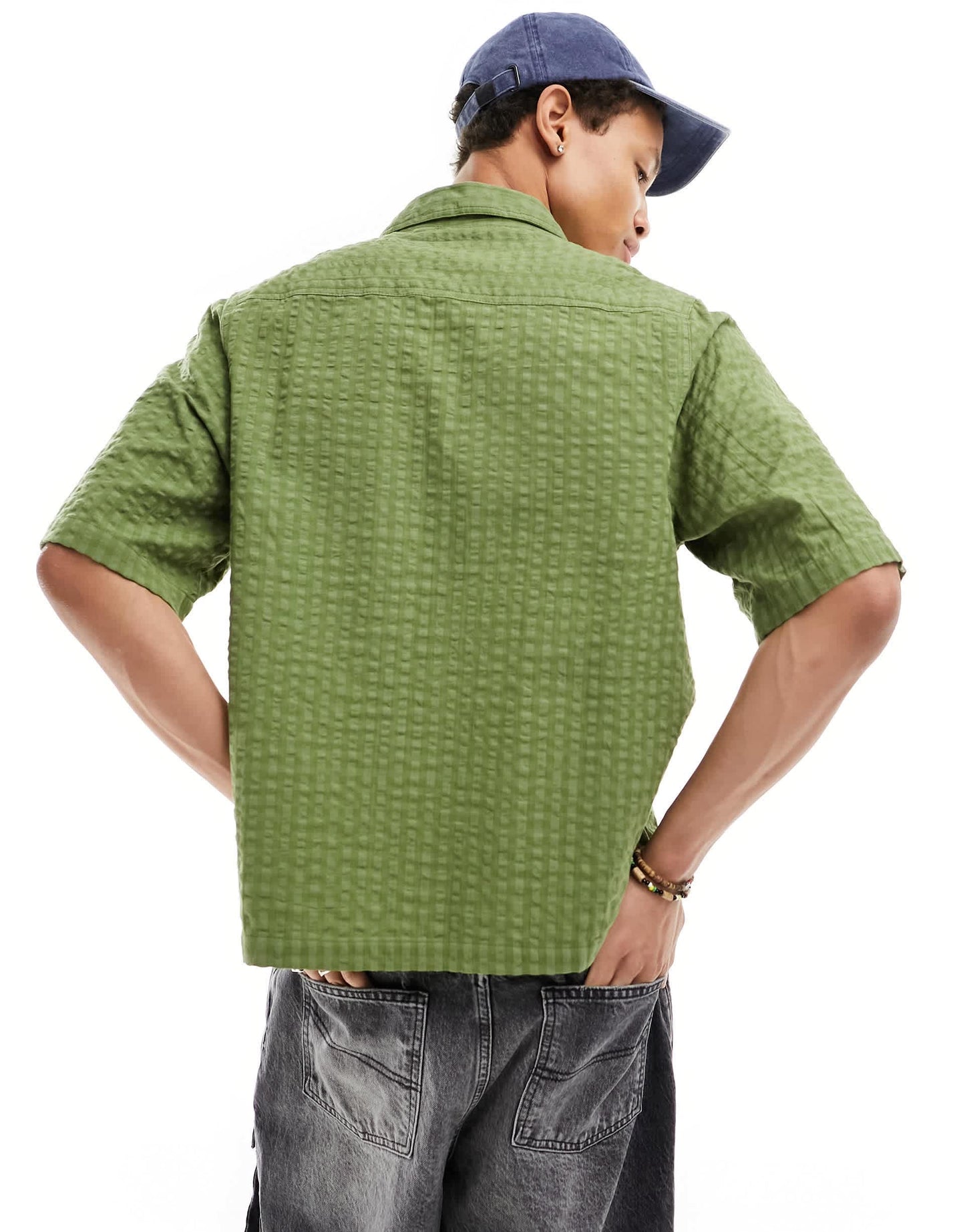 COLLUSION check short sleeve shirt in green check with orange embroidery