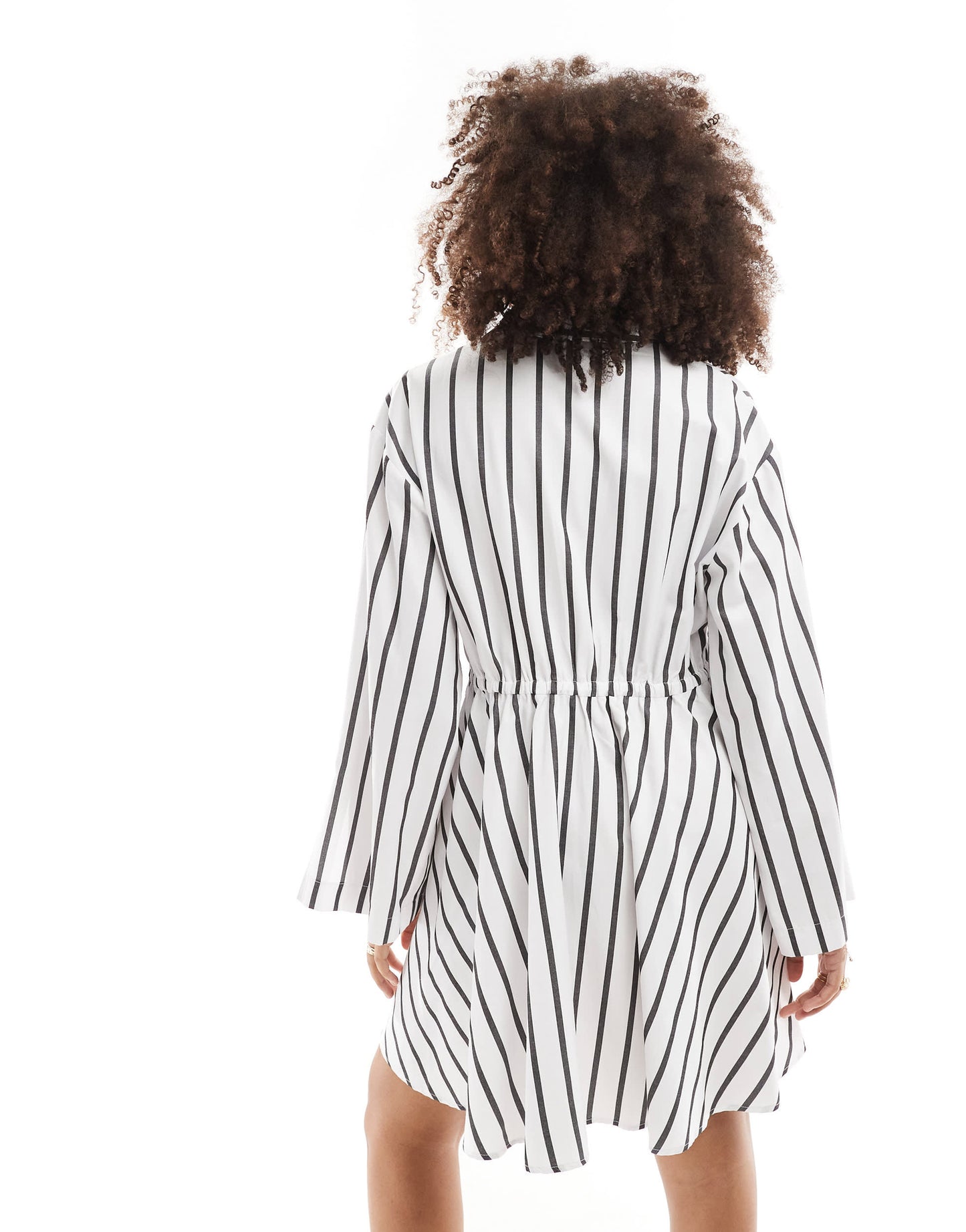 ASOS DESIGN mini shirt dress with ruched belt detail in mono stripe