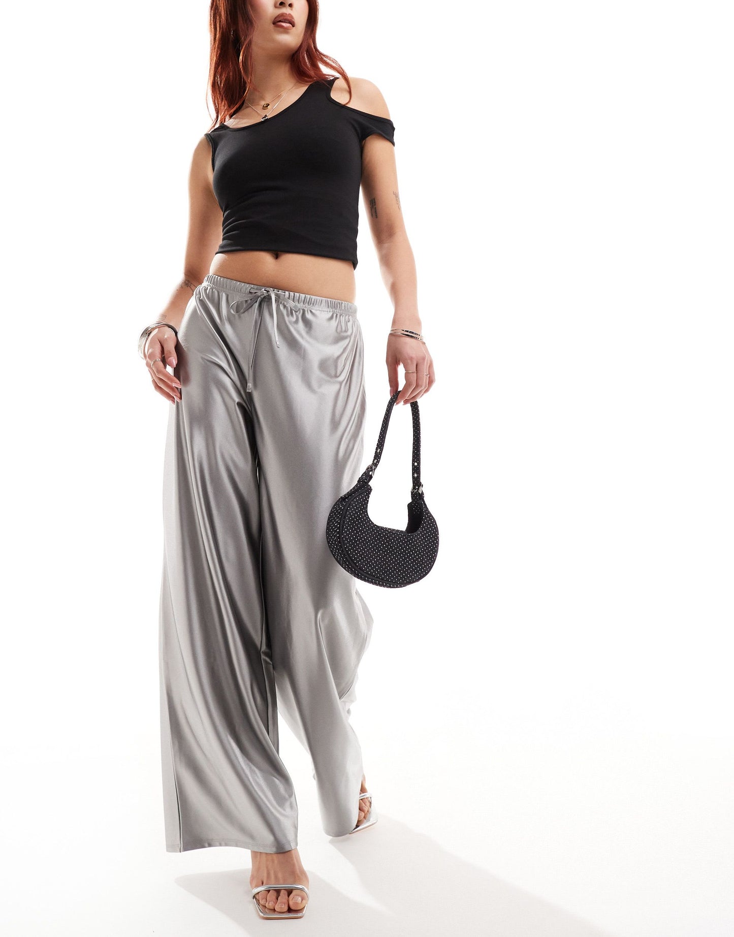 ONLY wide leg trouser in liquid silver