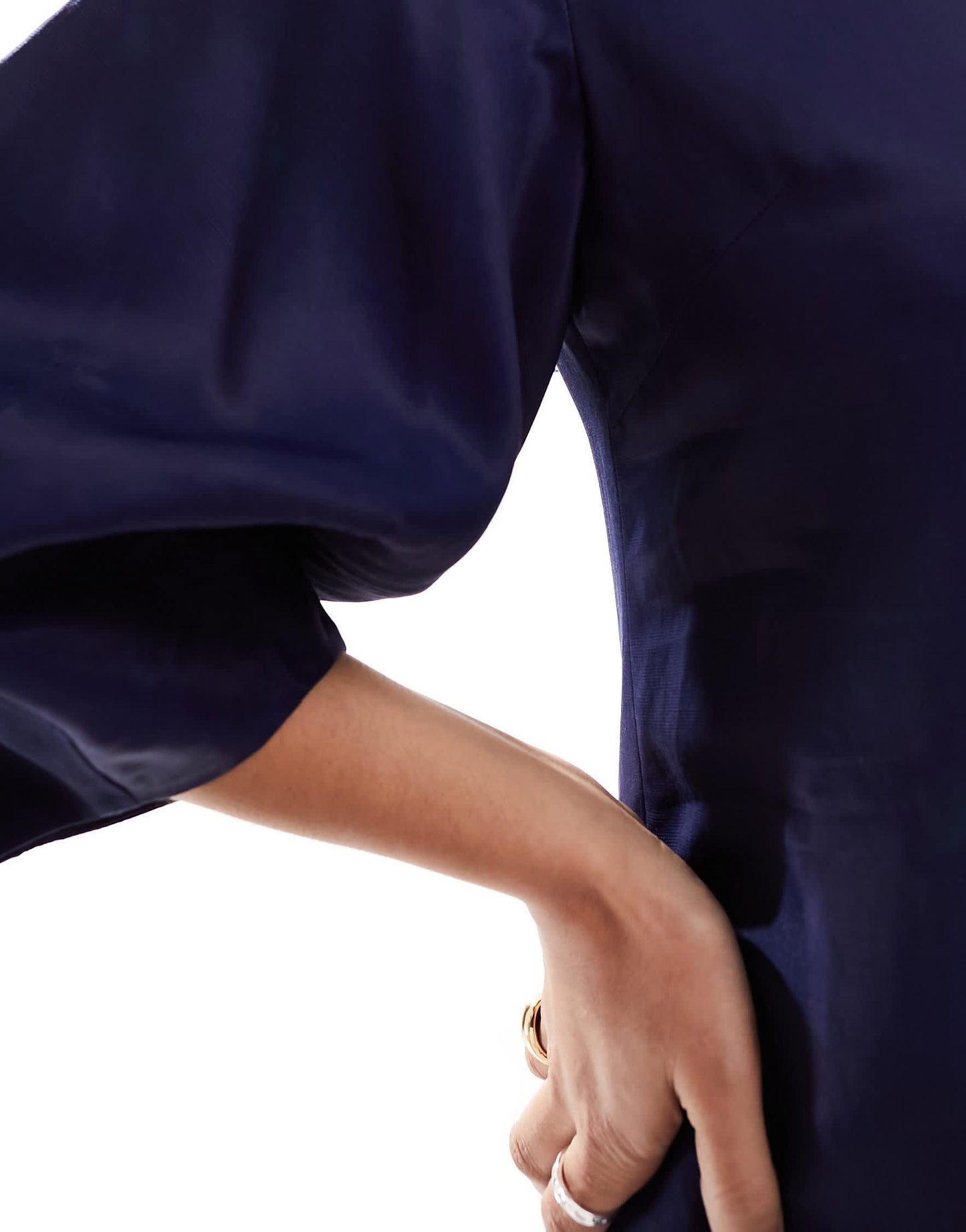 & Other Stories blend midaxi column dress with sculptural sleeves in dark blue
