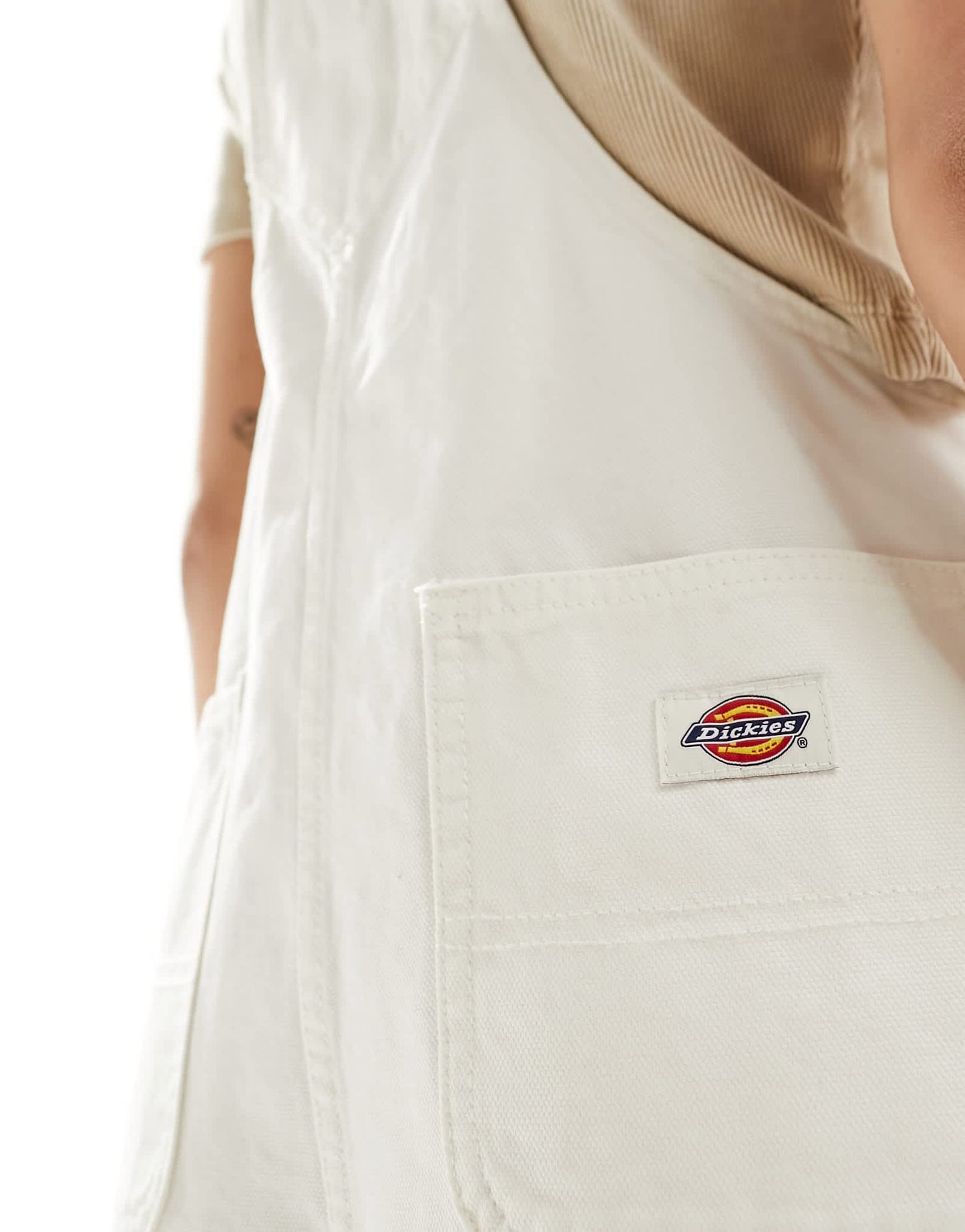 Dickies duck canvas short dungarees in off white