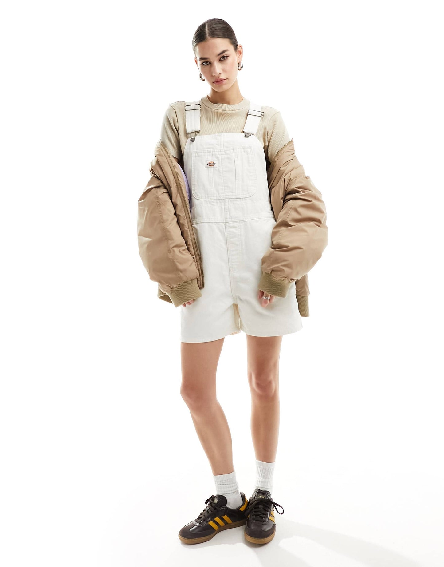 Dickies duck canvas short dungarees in off white