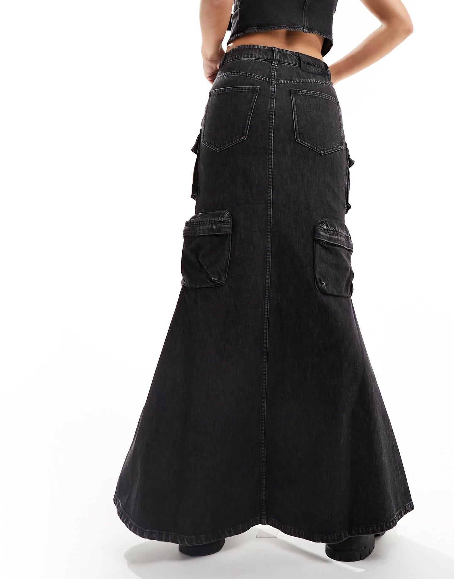 Miss Sixty cargo denim maxi skirt in black
