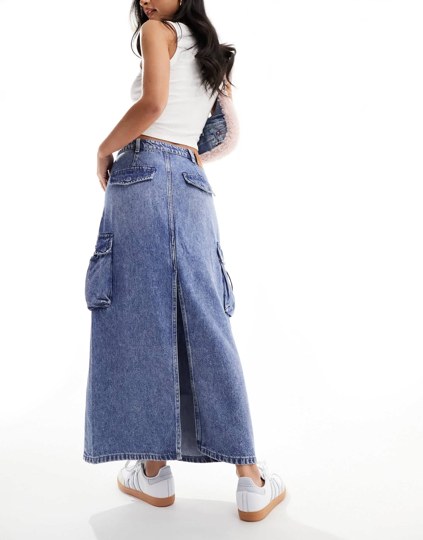 Miss Sixty cargo denim midi skirt in blue