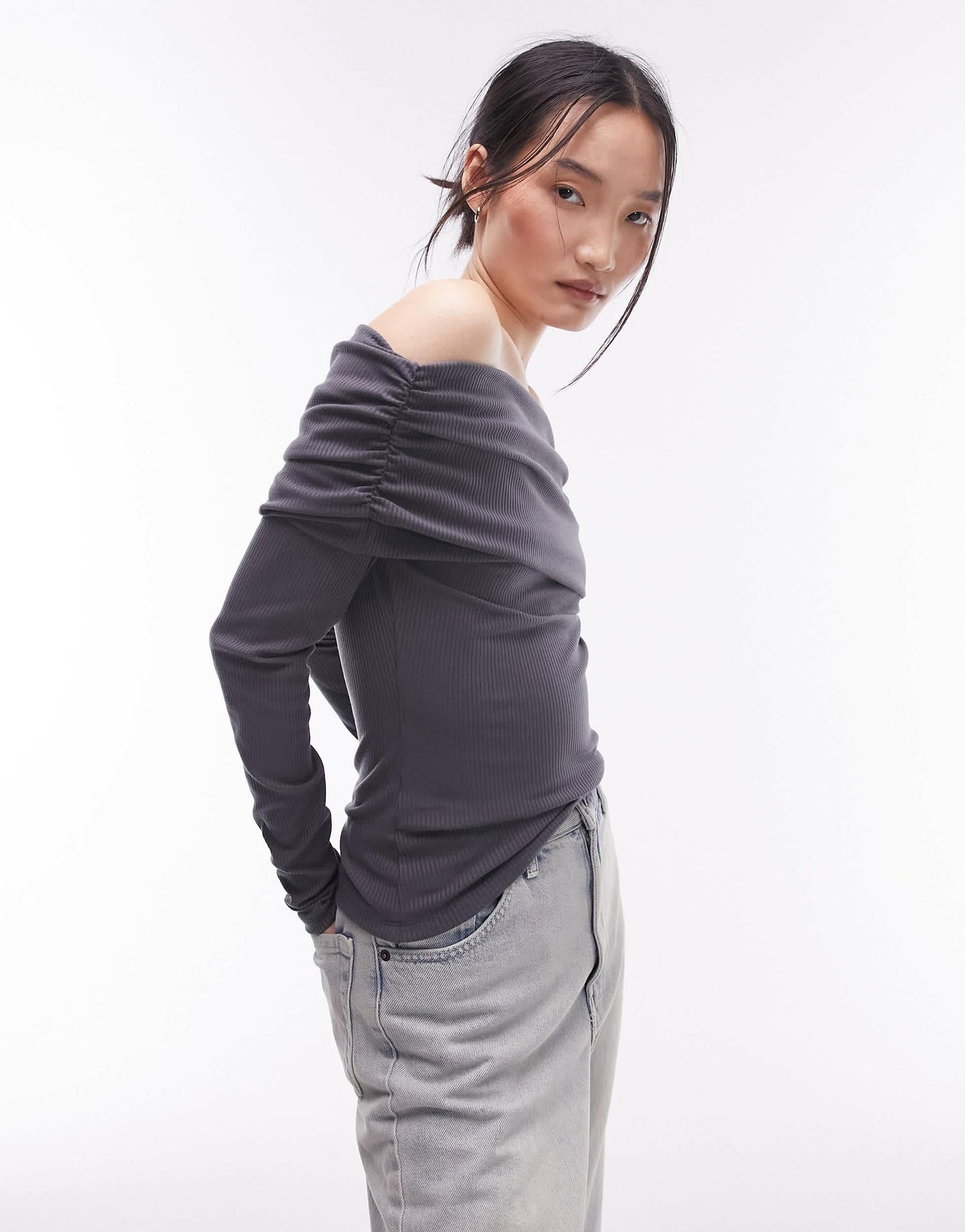 Topshop long sleeve bardot in slate