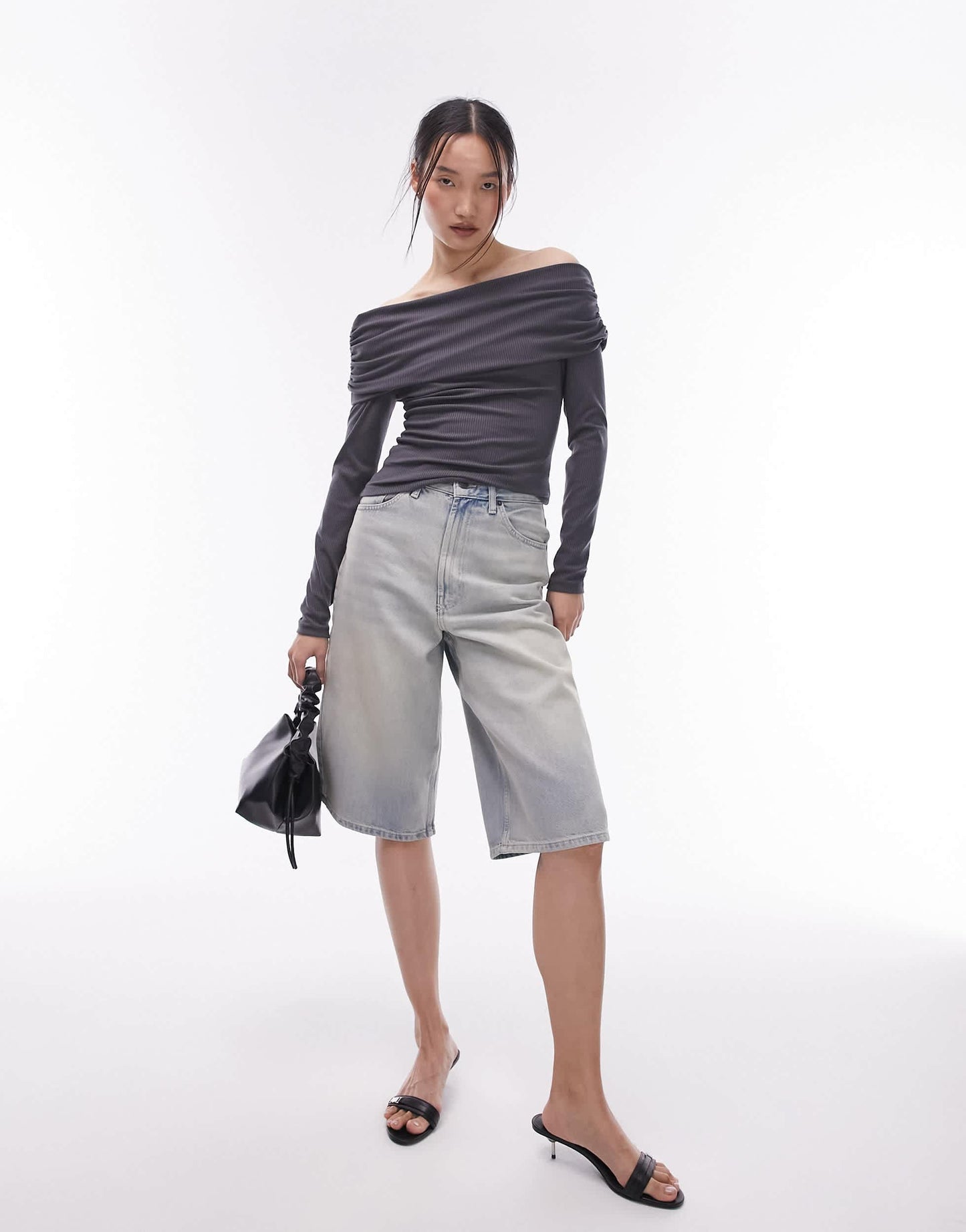 Topshop long sleeve bardot in slate