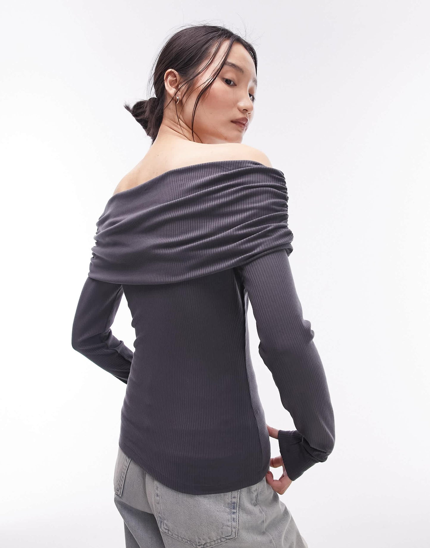 Topshop long sleeve bardot in slate