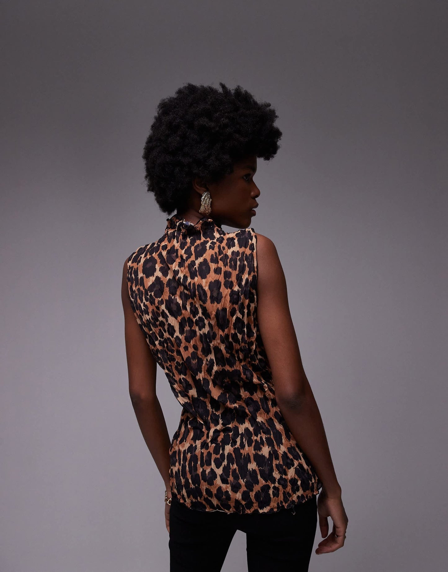 Topshop leopard print crinkle sleeveless top in multi