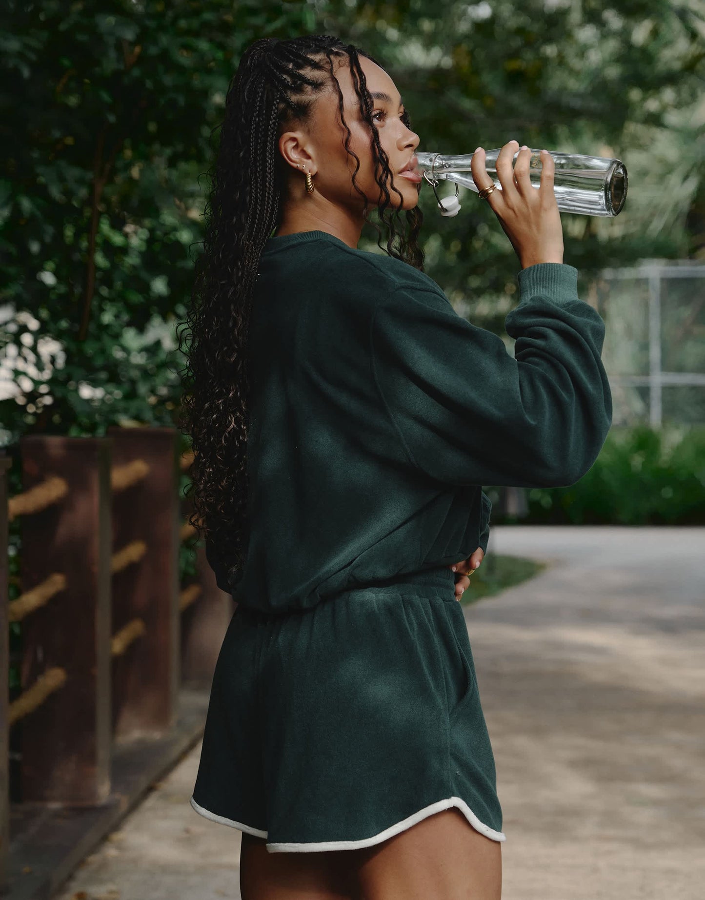 4th & Reckless x Loz Vassallo Bay towelling crop sweatshirt in green