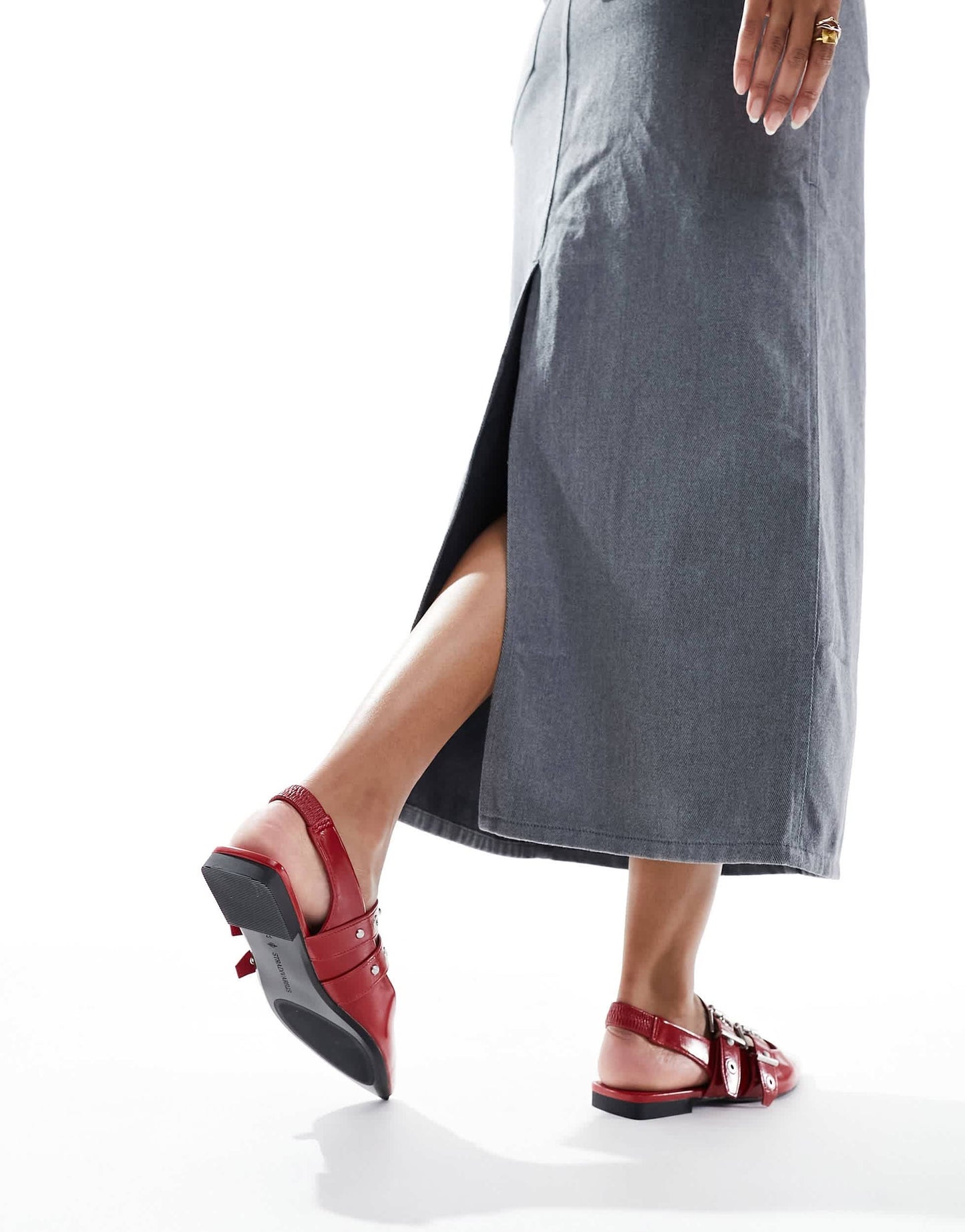 Stradivarius buckle detail slingback ballet shoe in red
