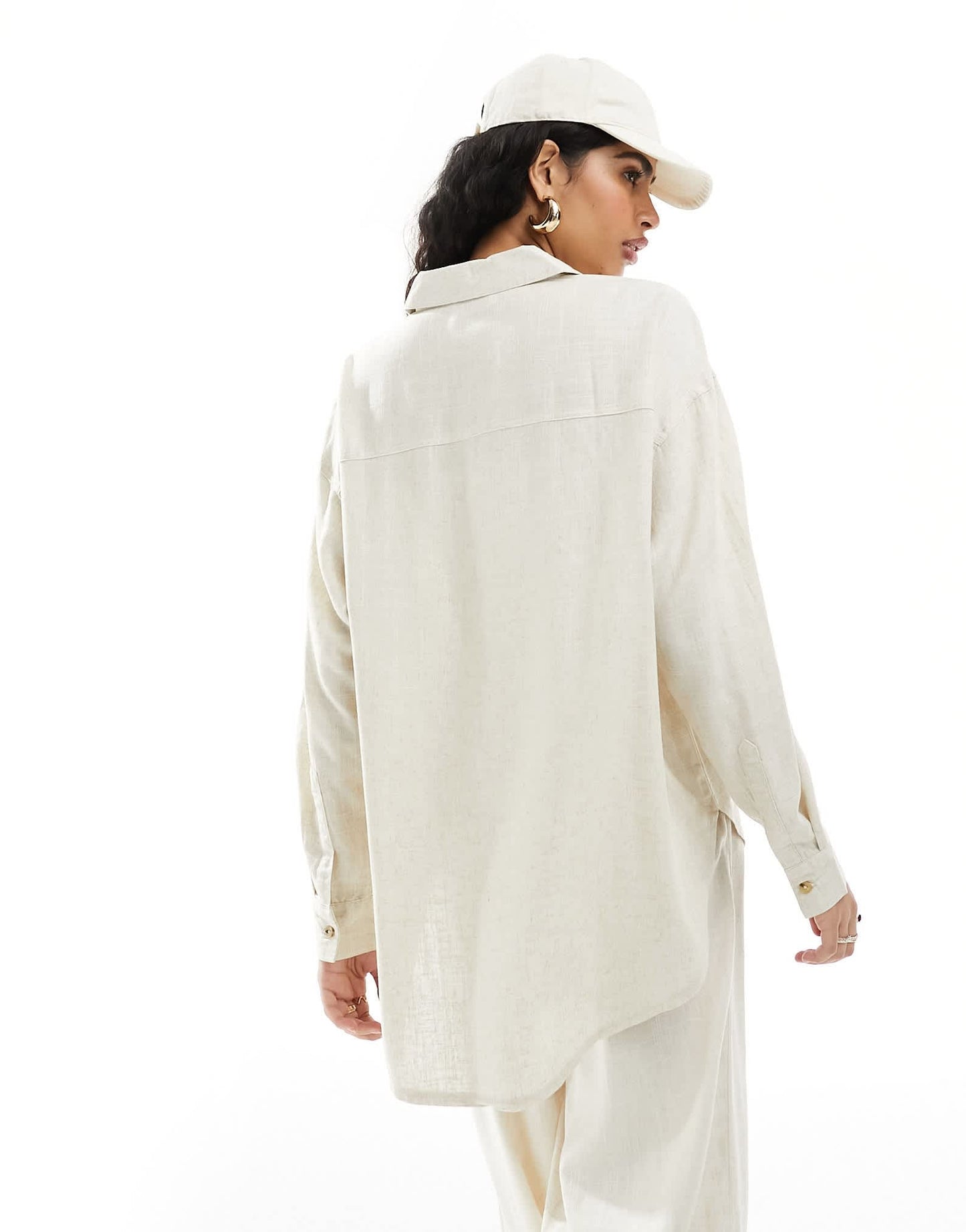 ASOS DESIGN relaxed shirt with linen in natural