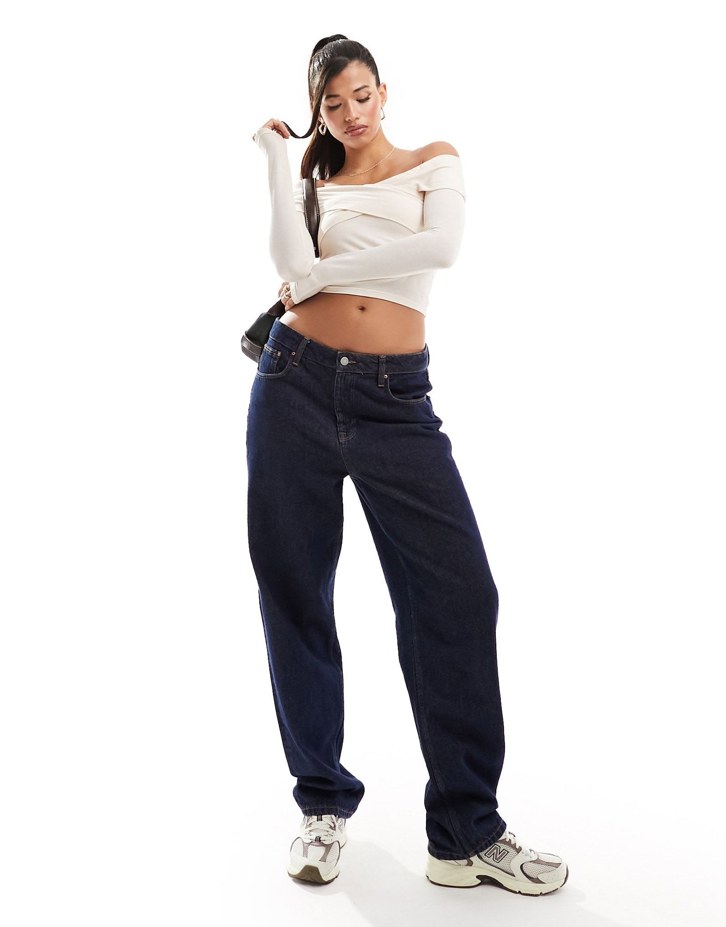 Edikted cross body off shoulder cream fitted top