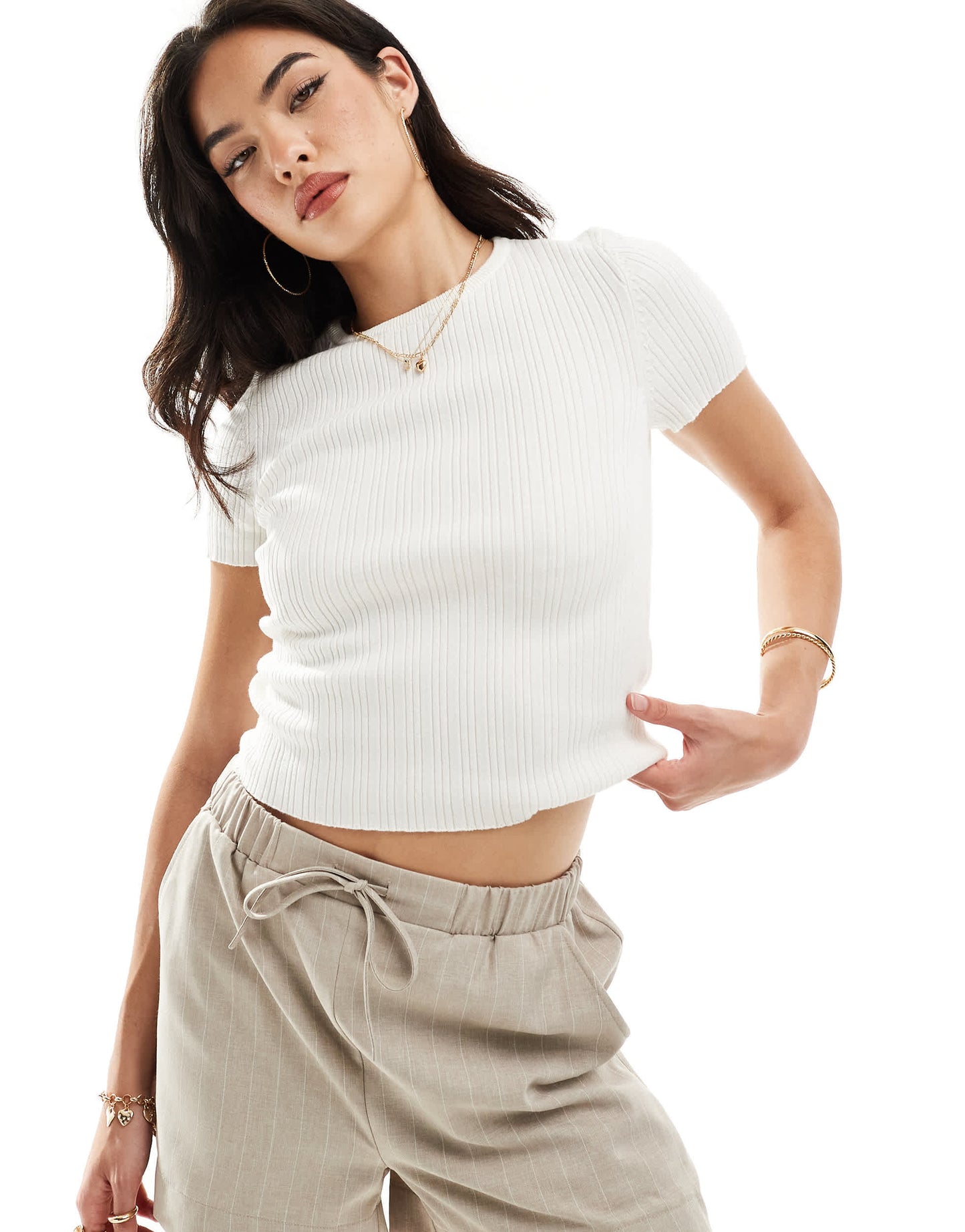 ASOS DESIGN knitted baby fit t-shirt in white