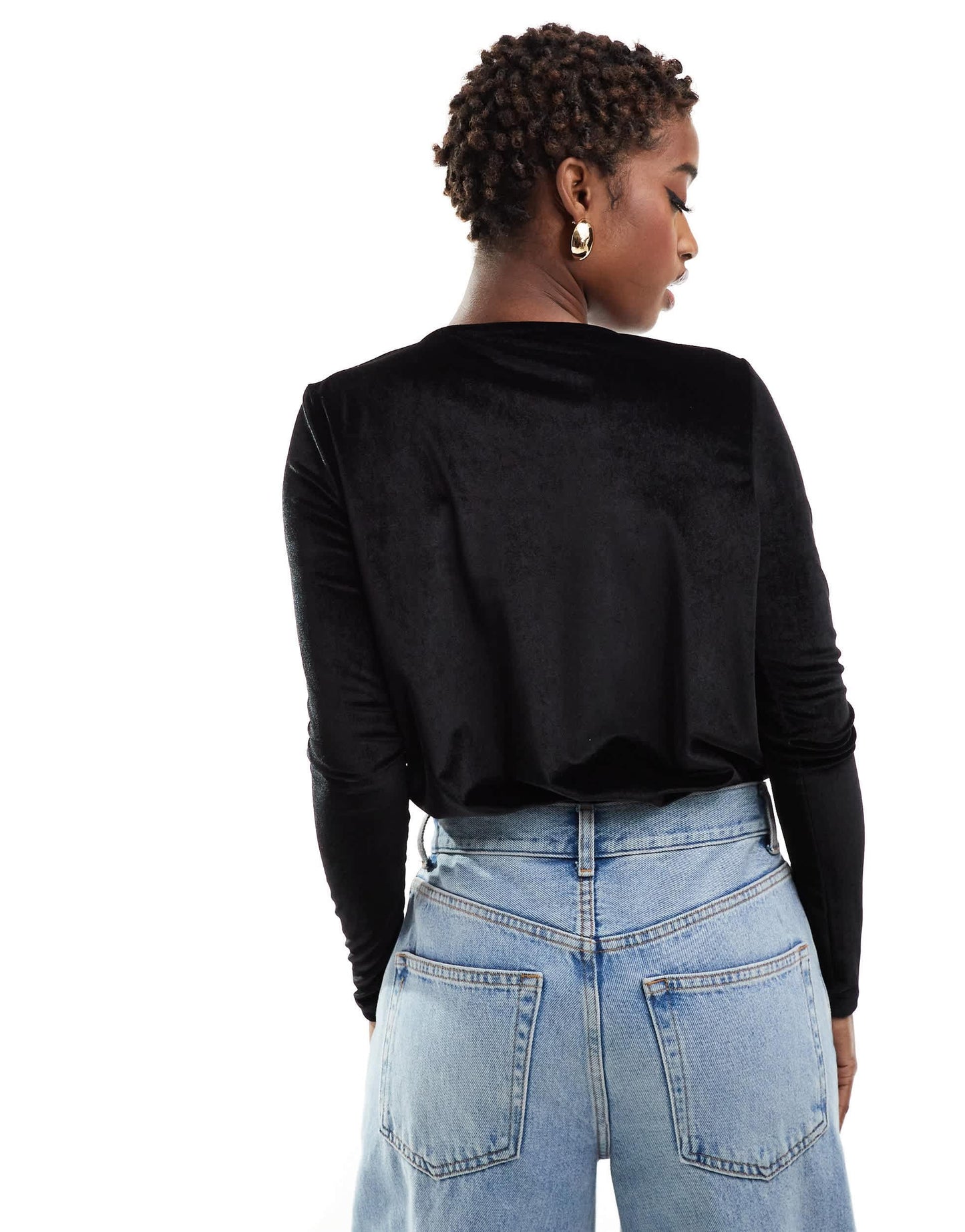 ASOS DESIGN velvet blouson sleeve v-neck bodysuit in black