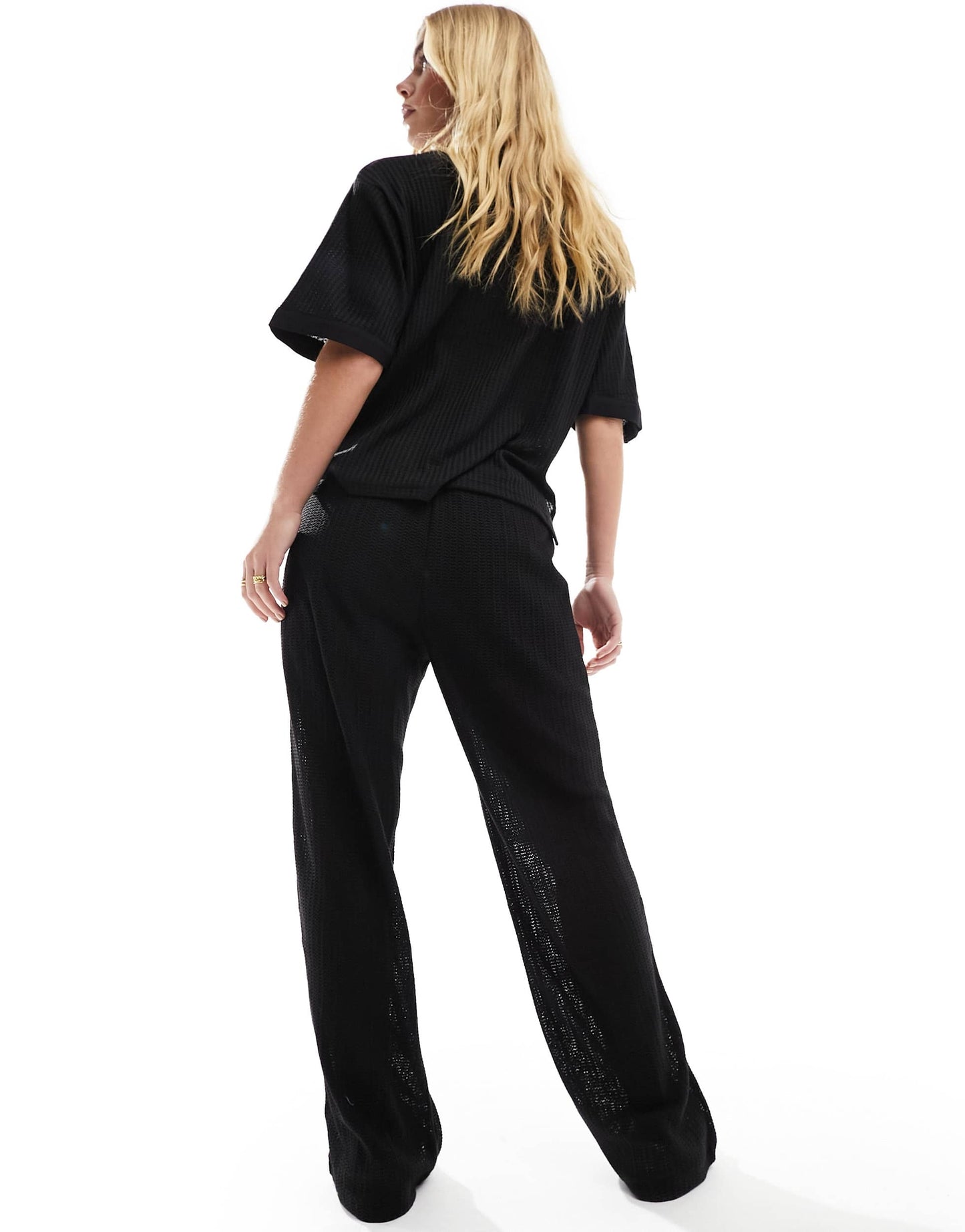Vero Moda crochet wide leg trouser co-ord in black