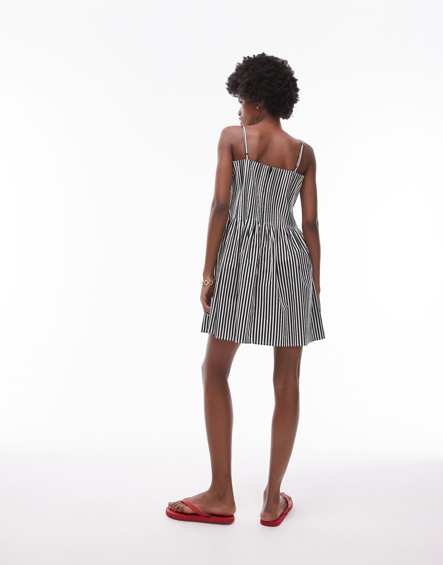 Topshop strappy pleated mini sundress in mono stripe