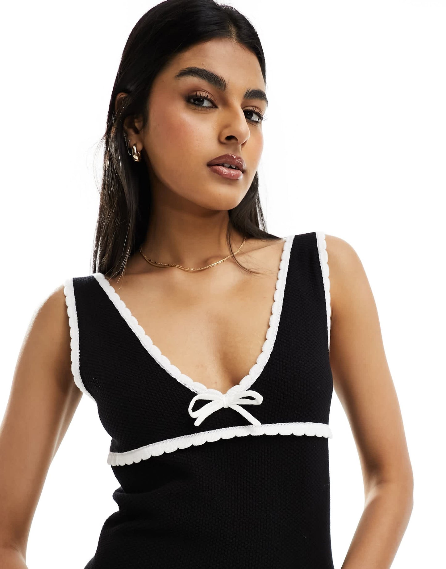ASOS DESIGN knitted moss stitch maxi dress with contrast trims