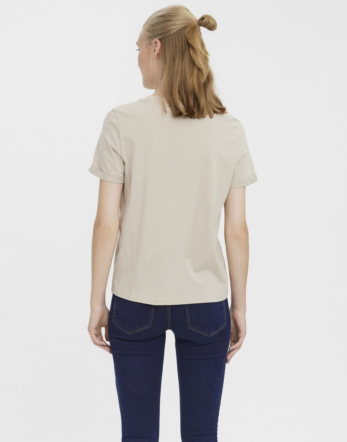 Vero Moda t-shirt with fold up in in stone