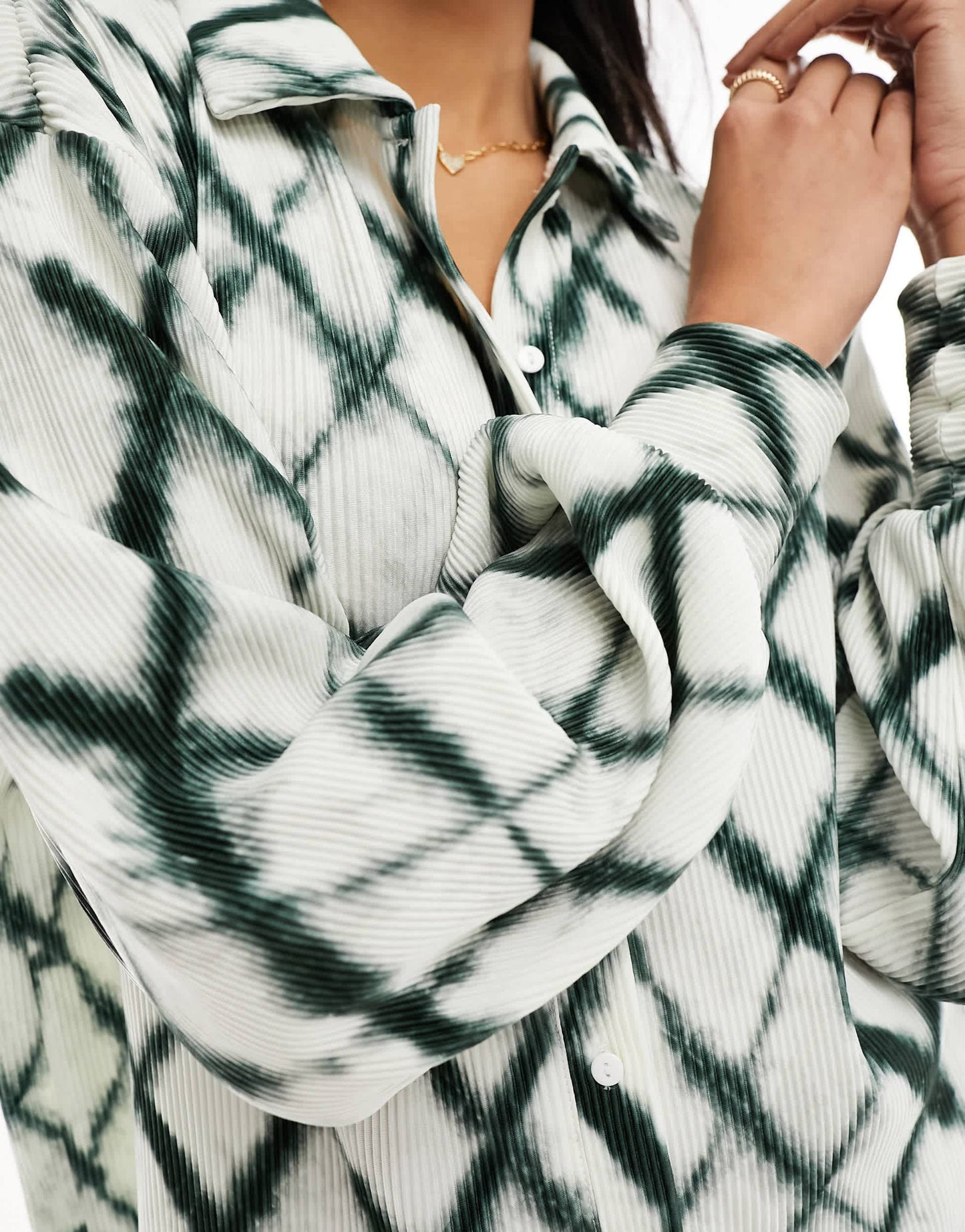 Vero Moda plisse shirt co-ord in tie dye check