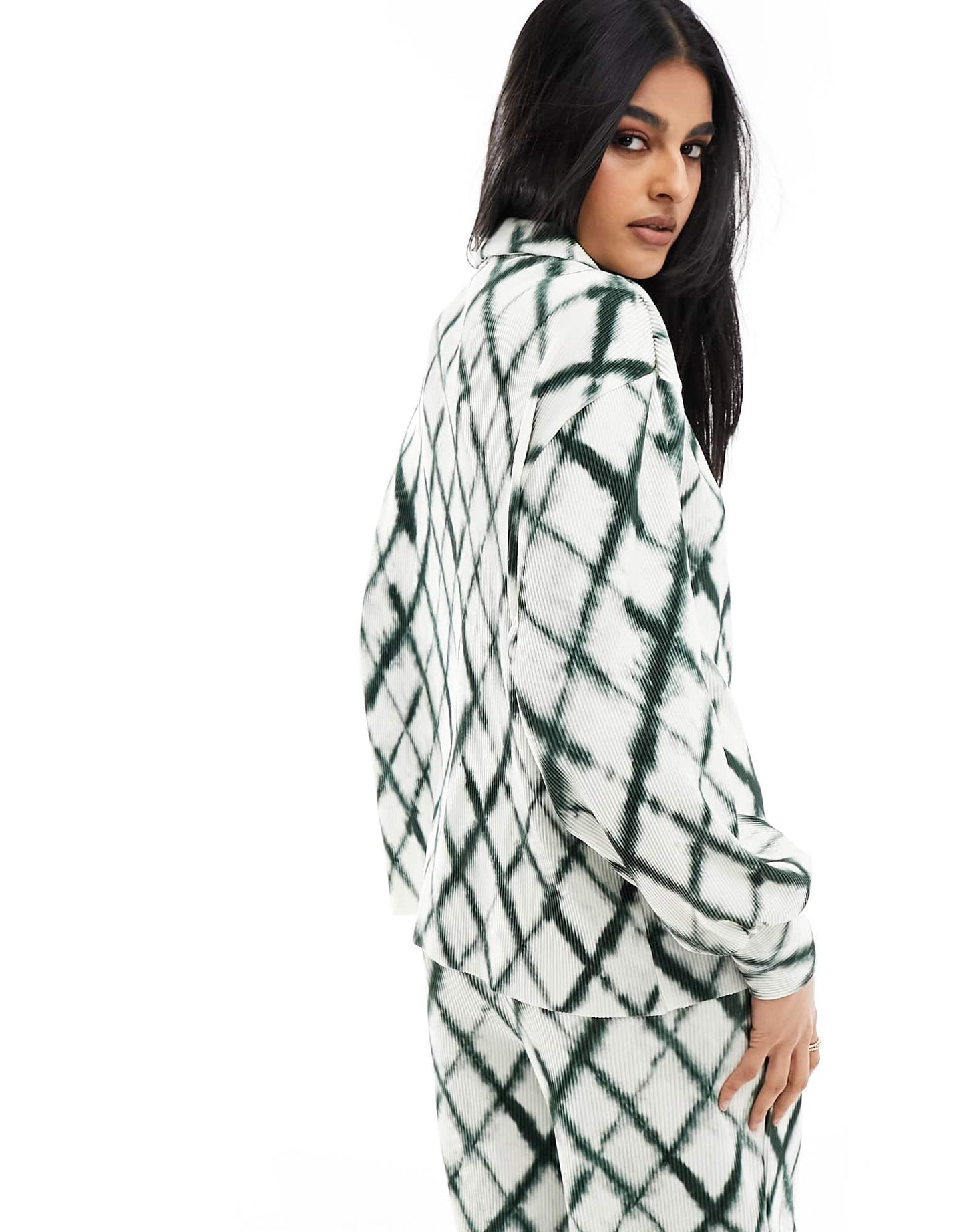 Vero Moda plisse shirt co-ord in tie dye check