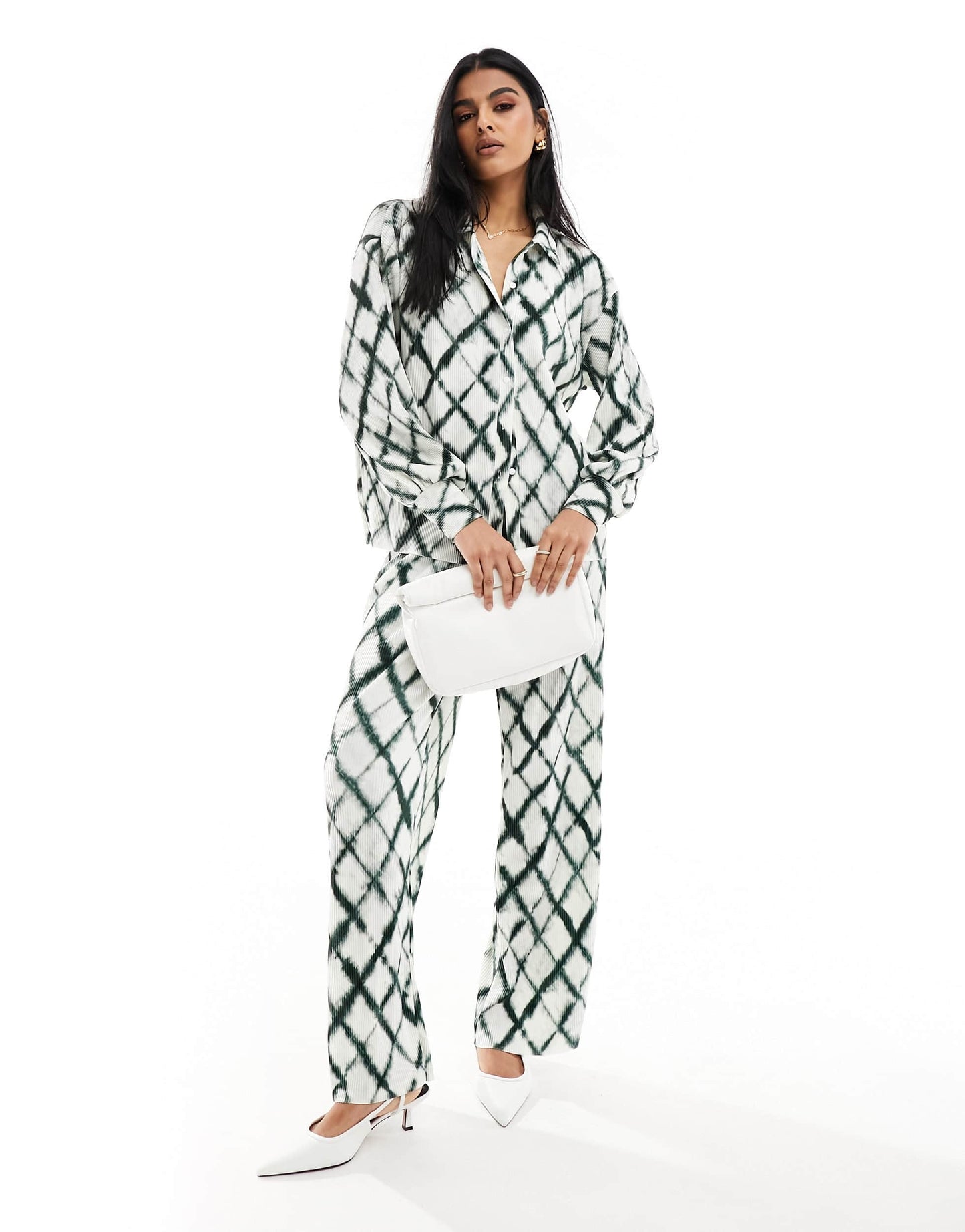 Vero Moda plisse shirt co-ord in tie dye check
