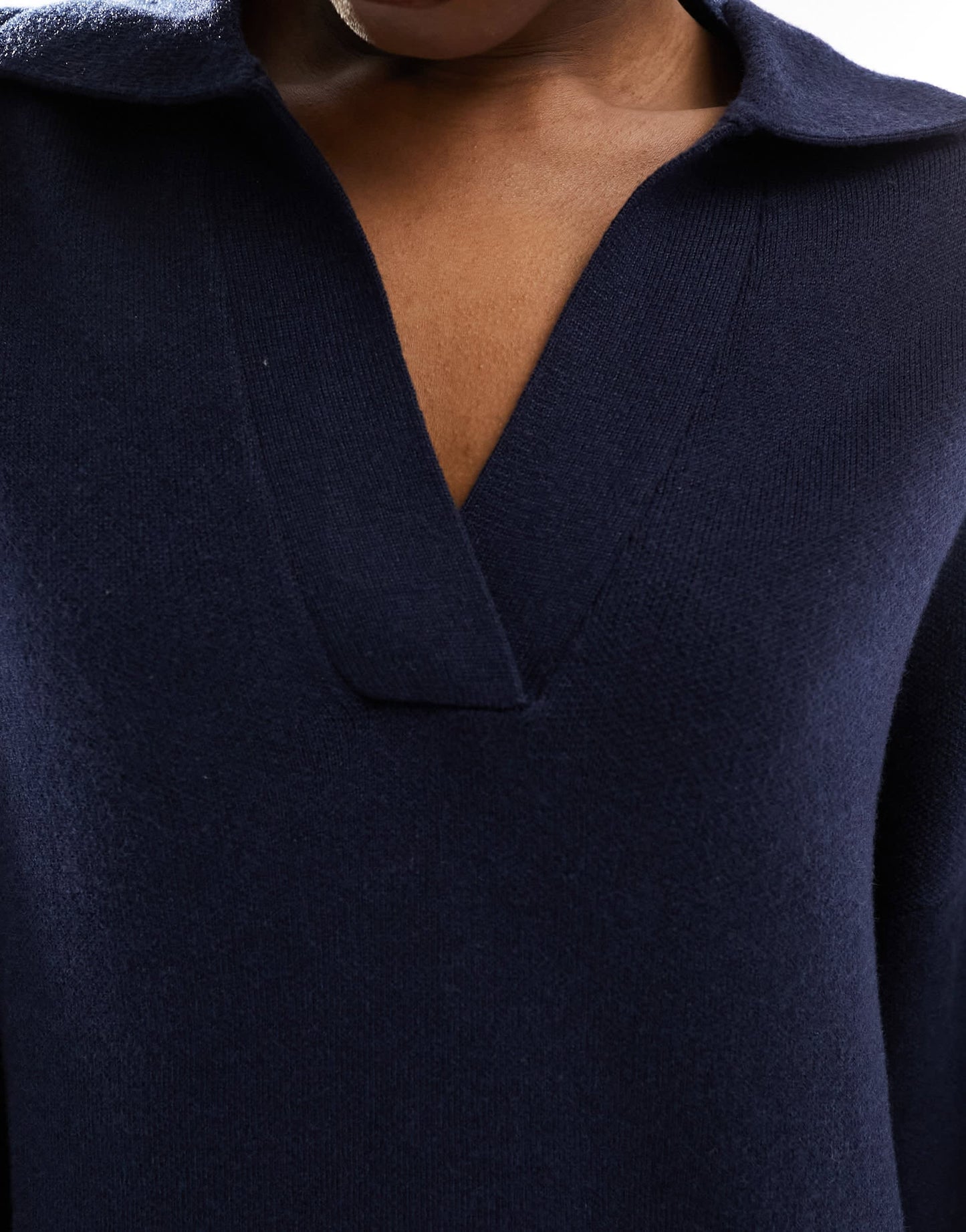 Monki knitted polo collar midi long sleeve dress in navy