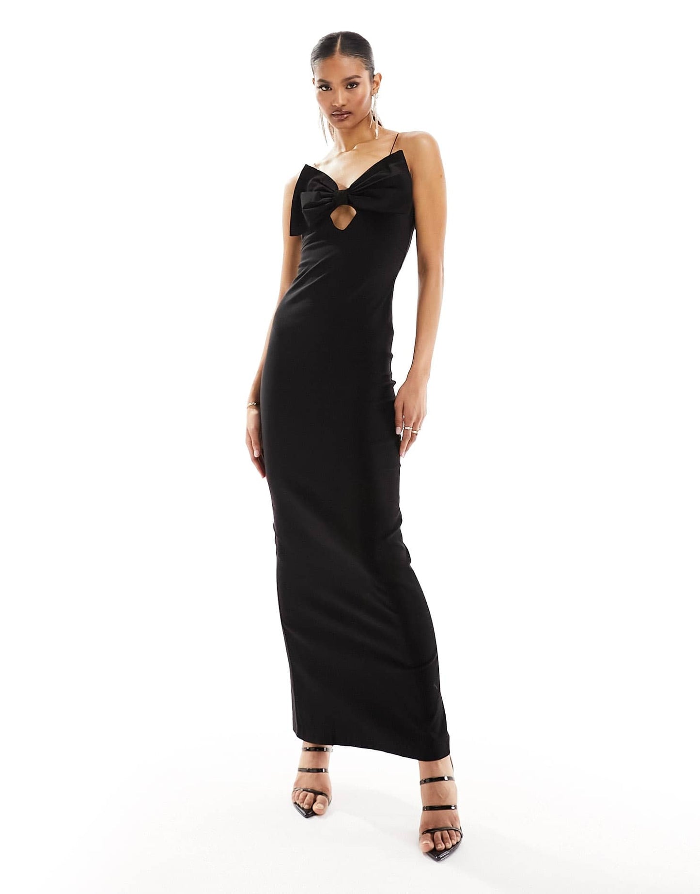Vesper bengaline cami bow detail maxi dress in black