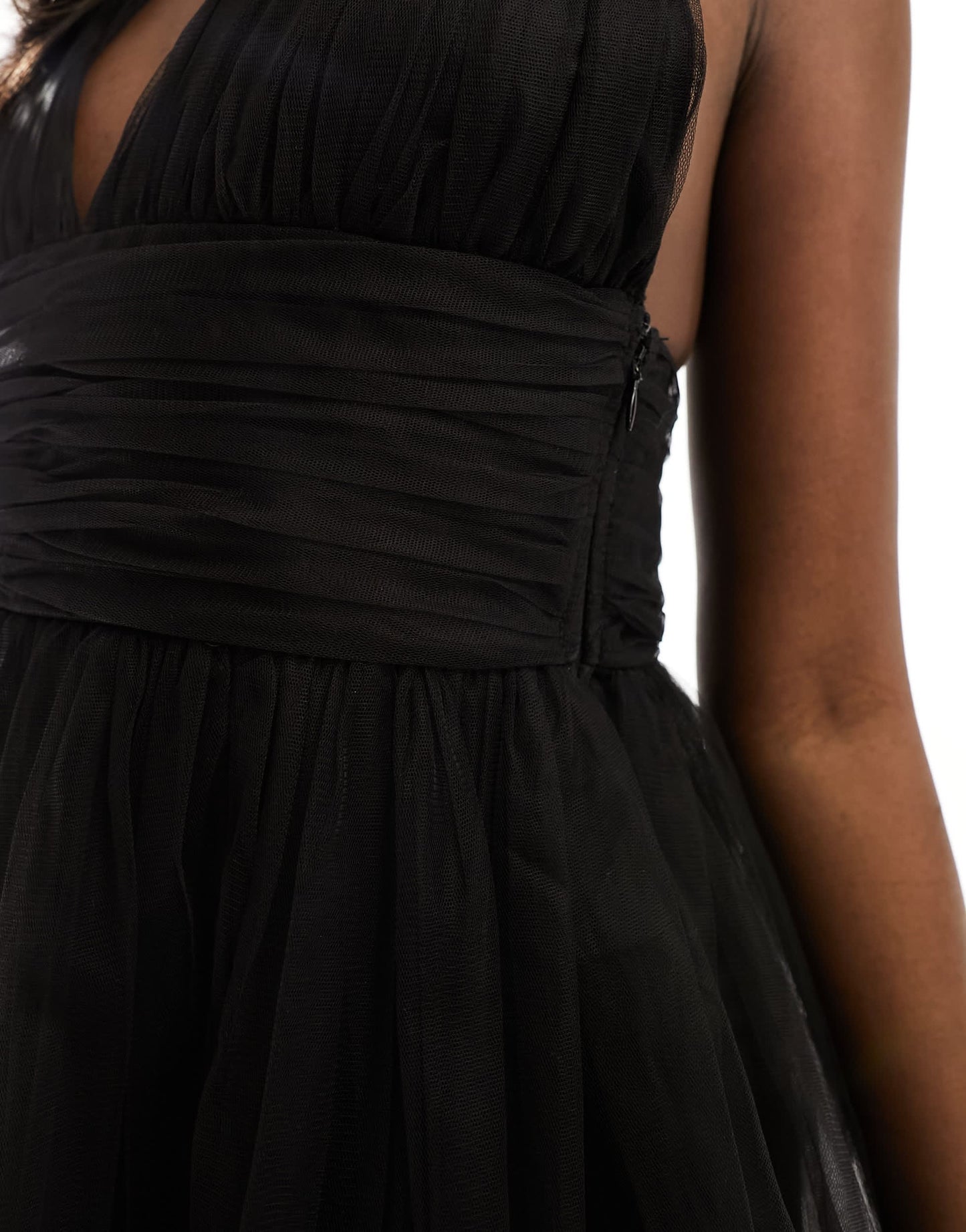 Lace & Beads cross back tulle maxi dress in black