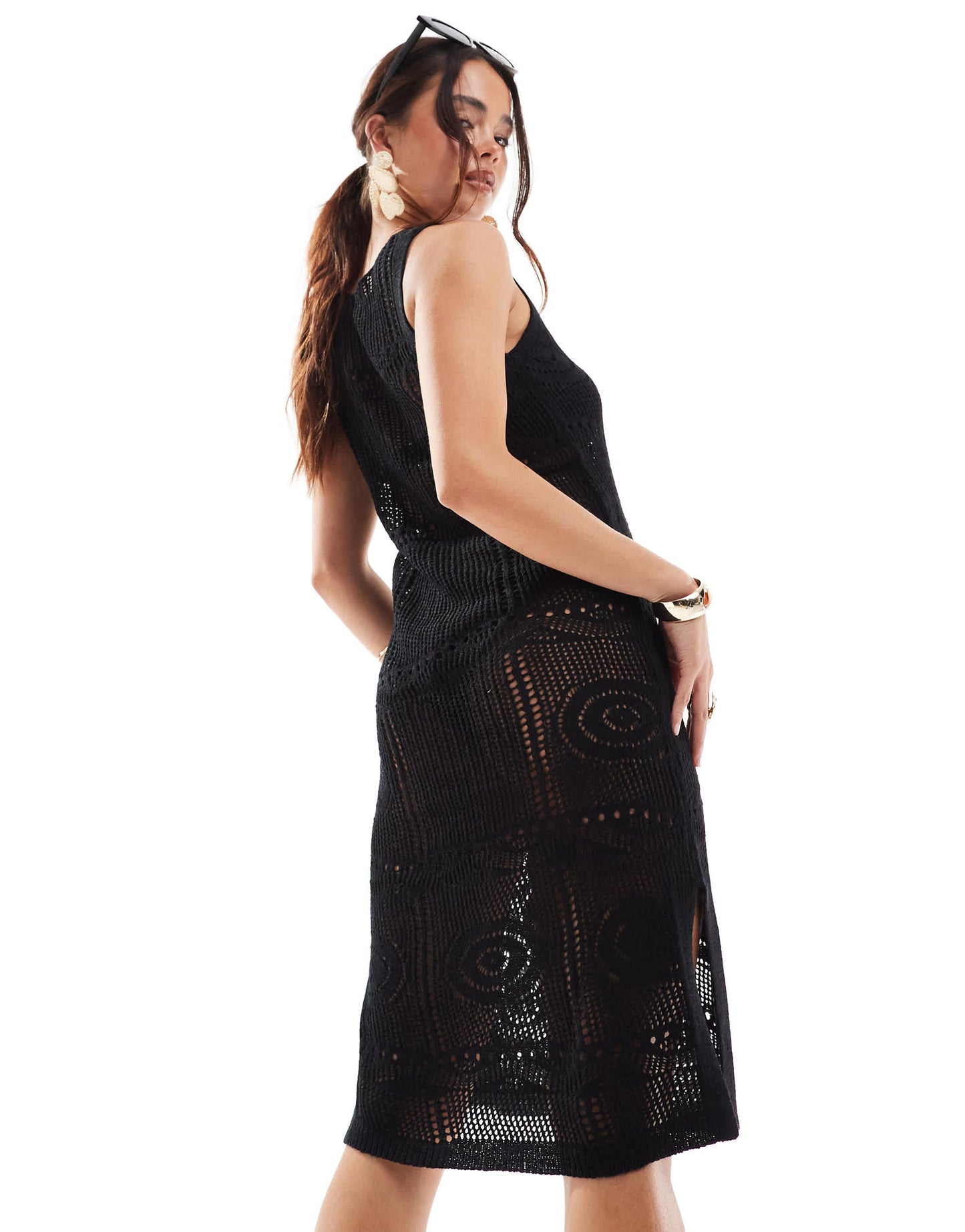 JDY crochet beach midi dress in black