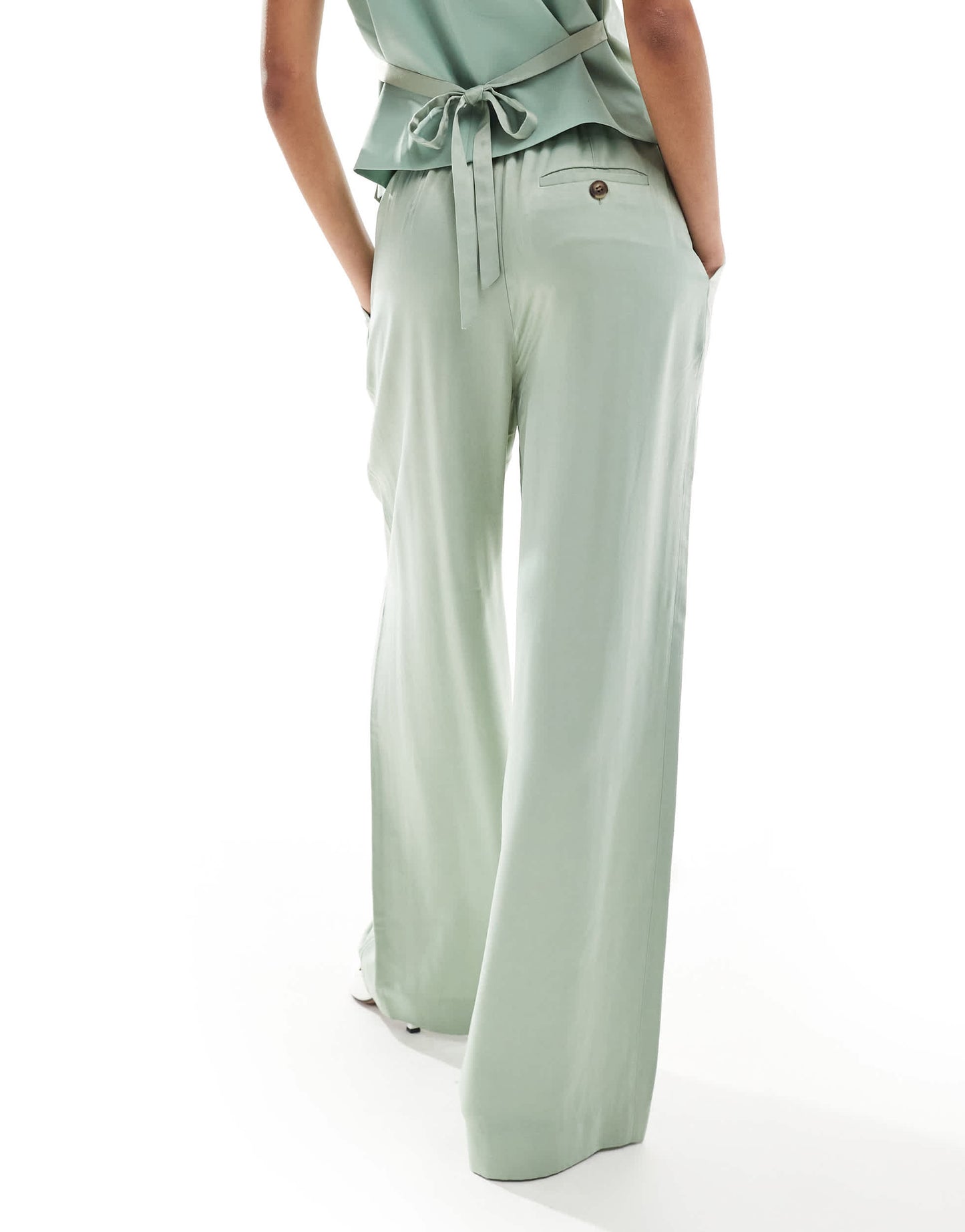 Whistles Rita luxe elasticated waist trouser in sage green co-ord