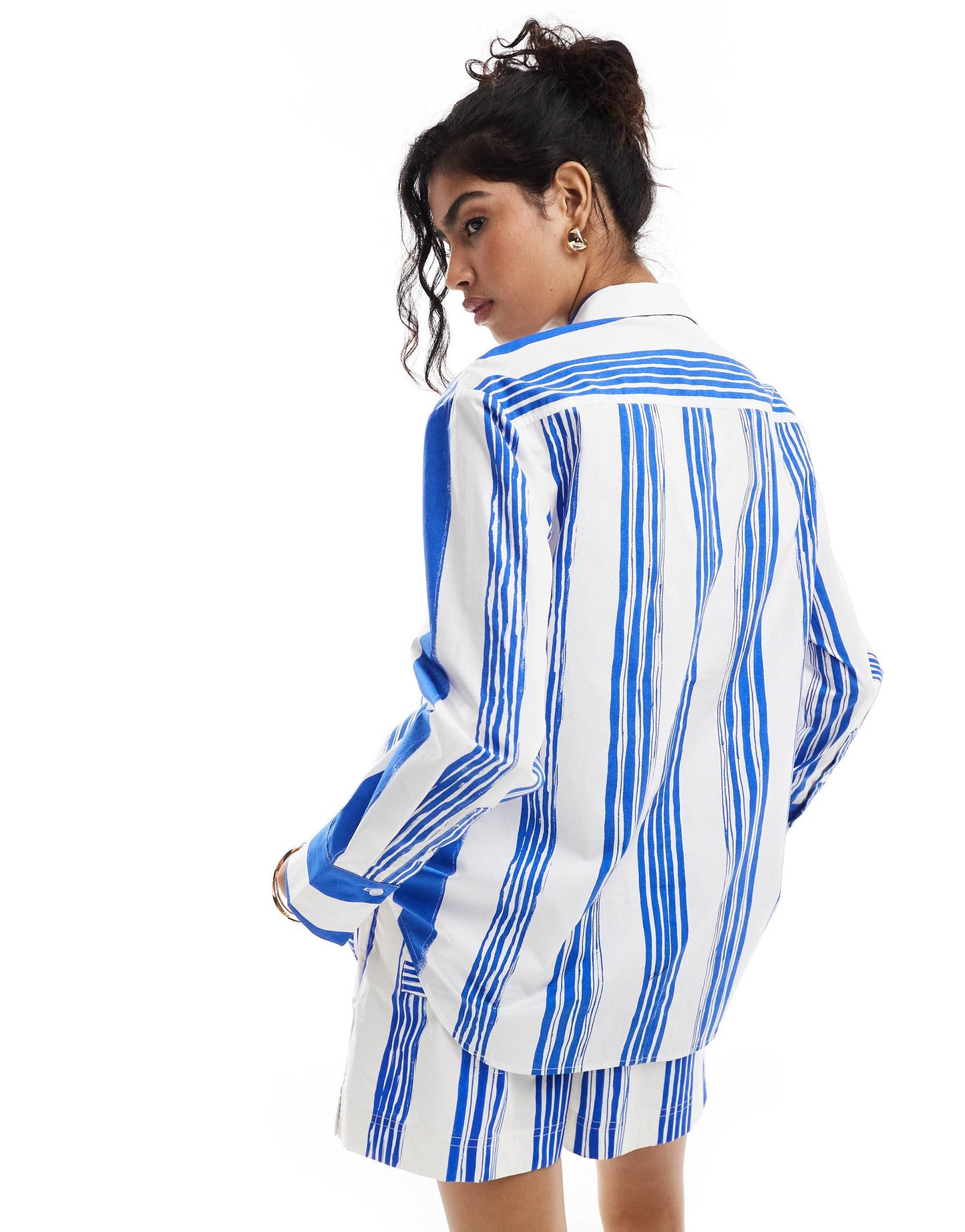 Whistles painted stripe oversized shirt in blue and white co-ord