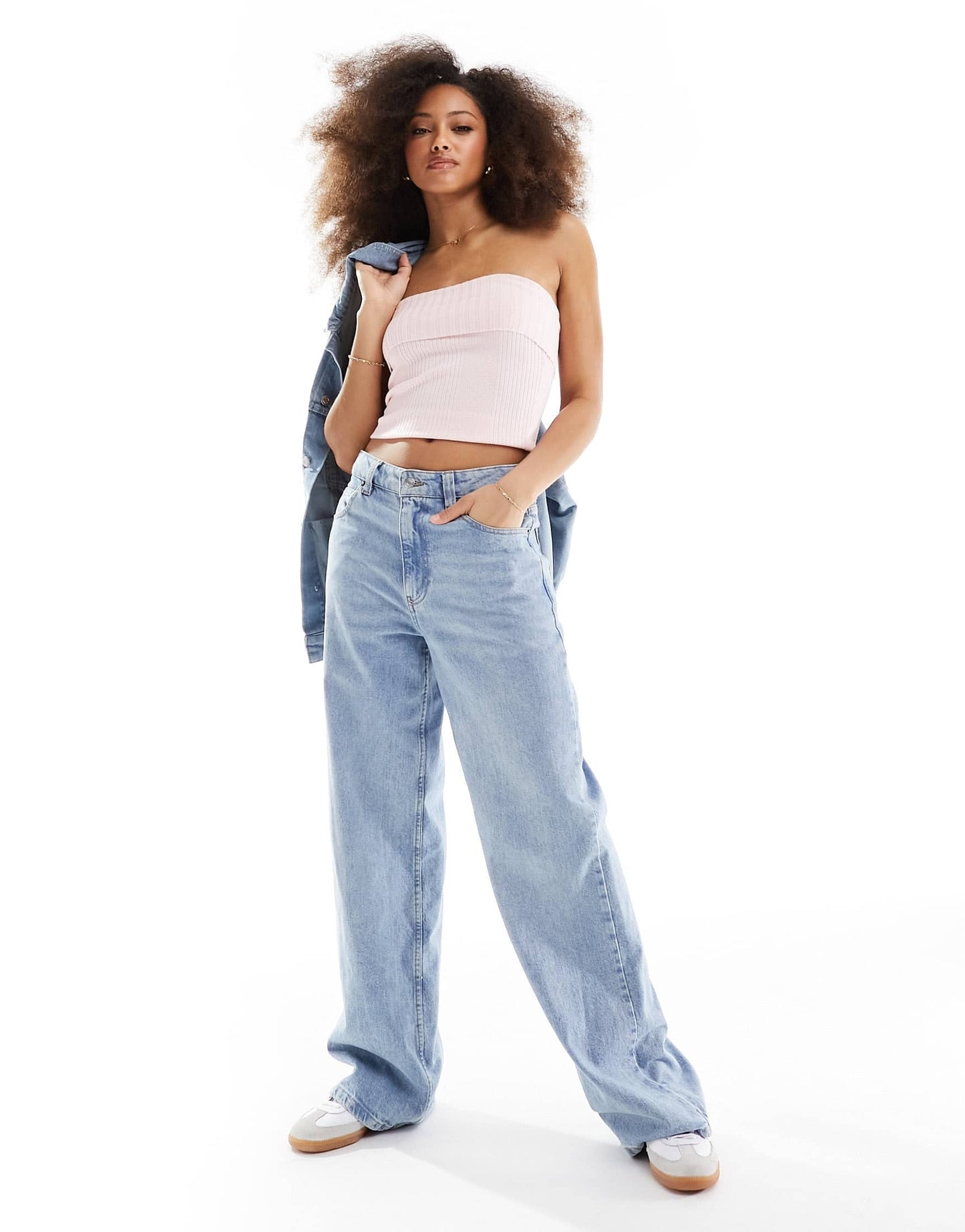 PacSun fold over tube top in pale pink