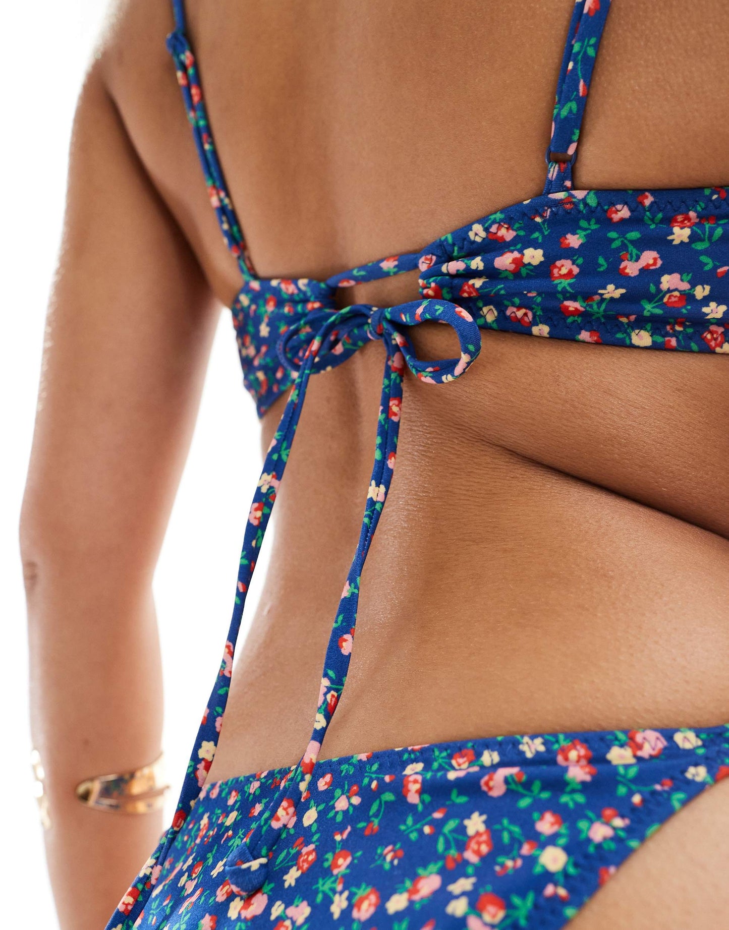 PacSun ditsy floral tie back bikini bra top in deep blue