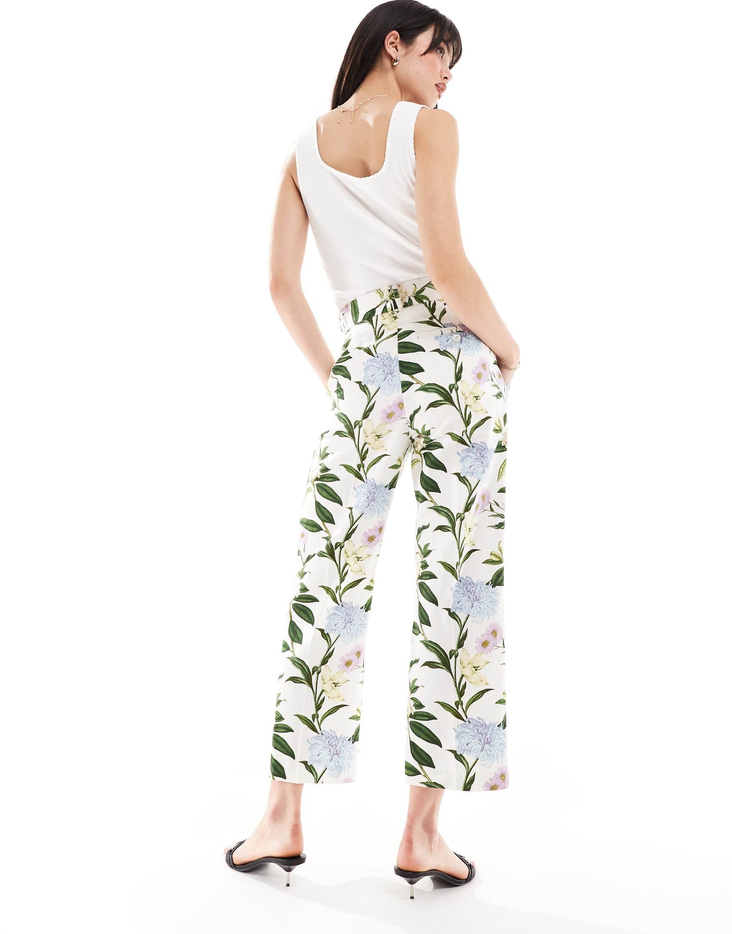 ASOS DESIGN tailored belted trouser with linen in floral print