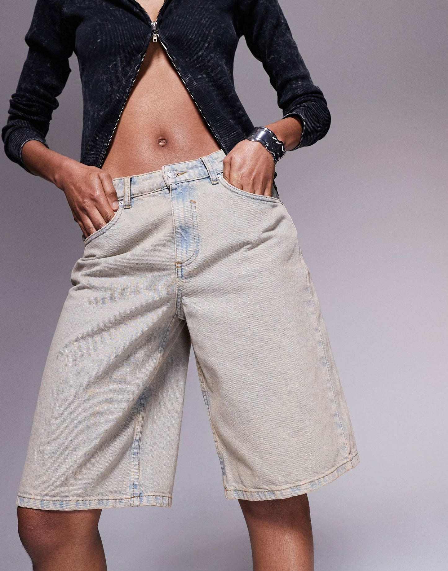 ASOS DESIGN baggy longline denim jorts in vintage wash 
