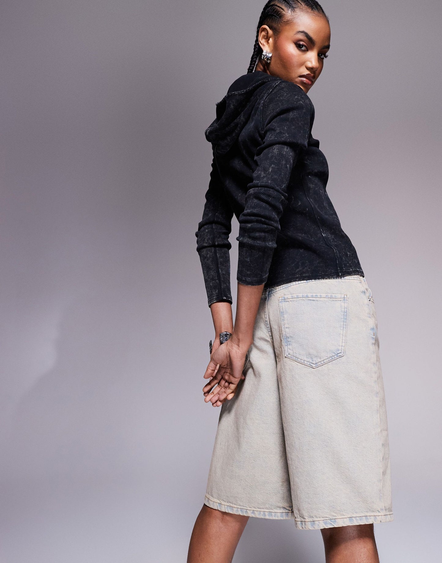 ASOS DESIGN baggy longline denim jorts in vintage wash 